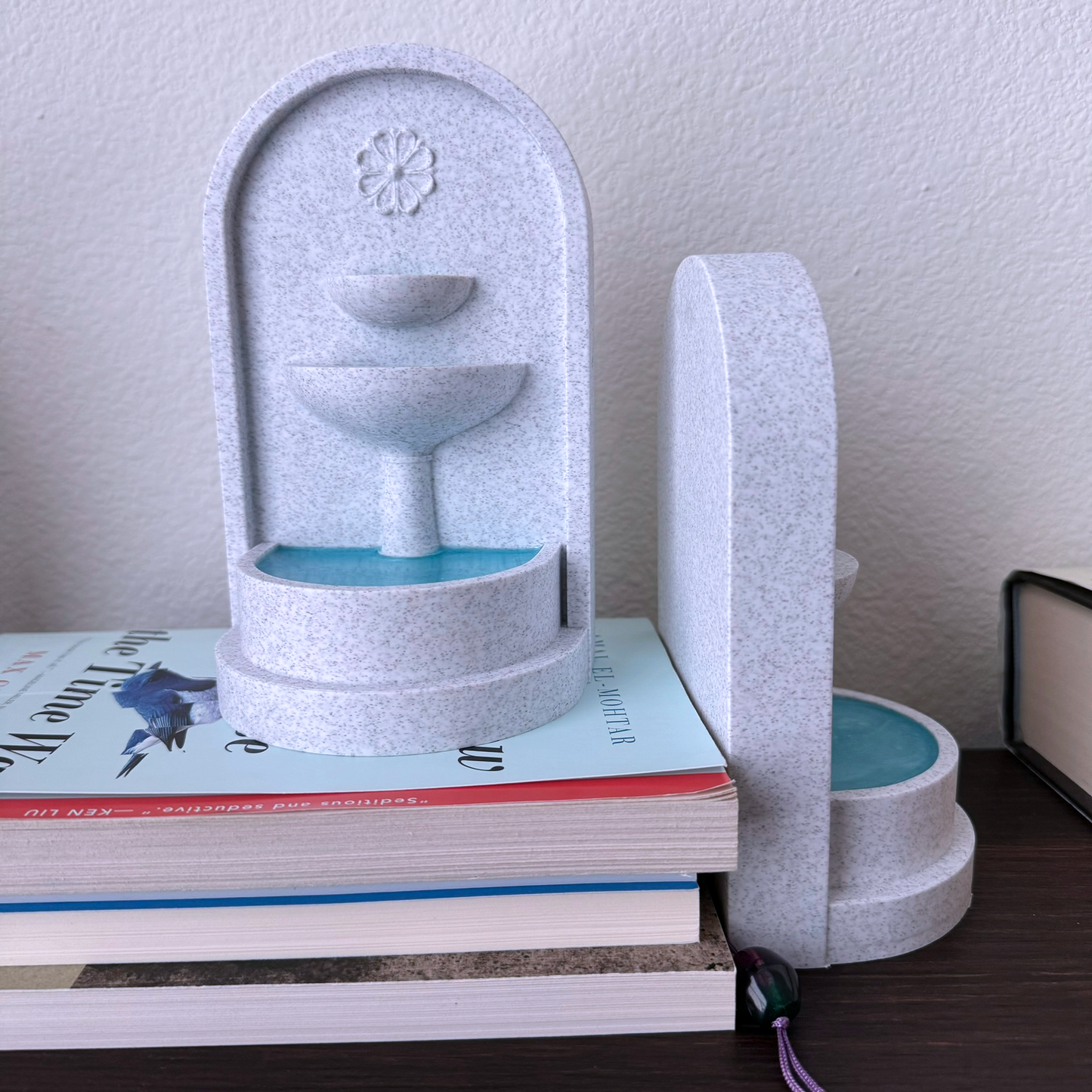 Arched Fountain bookends with Resin Pools of Water - Regal Water Fountain Bookends - Decorative fairy tale bookends