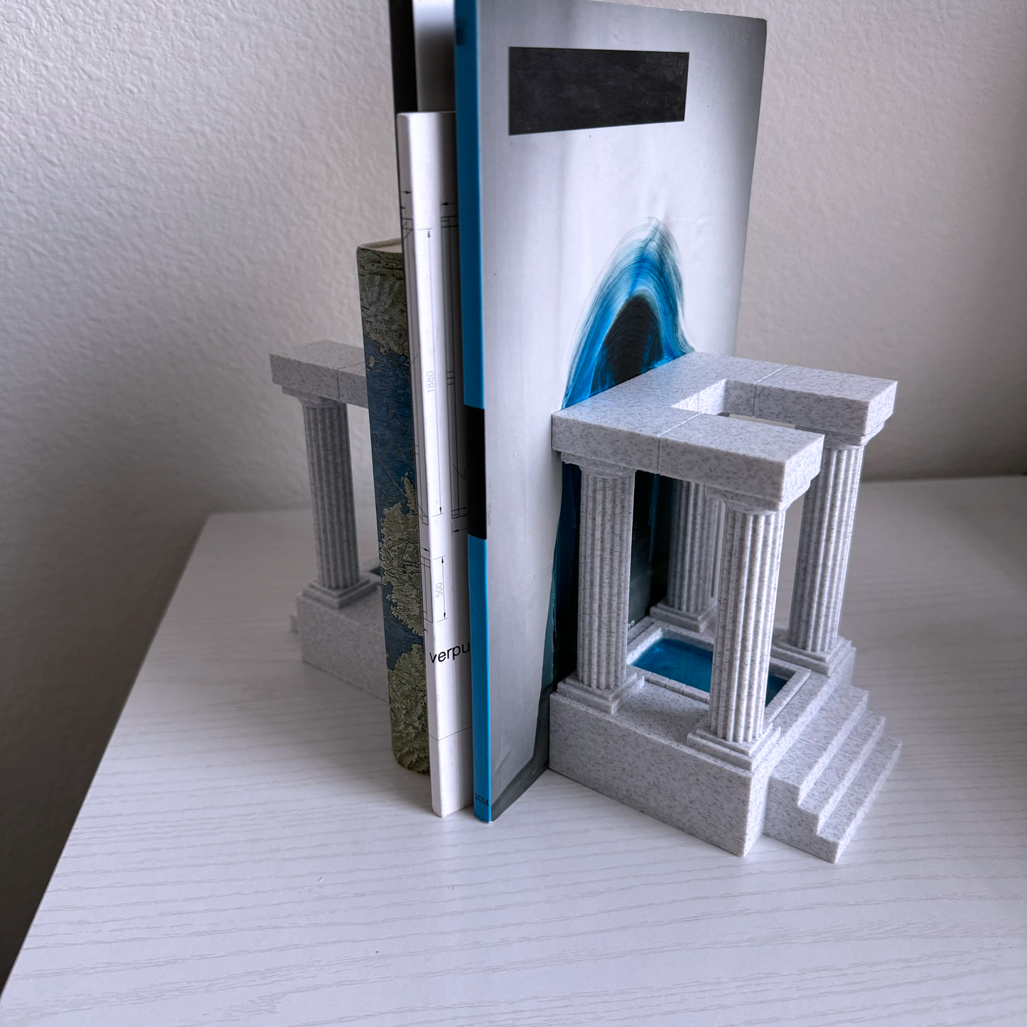 Temple of deep waters bookends - Classical Columns Bookends with Resin Water Effect - Majestic Library Decor