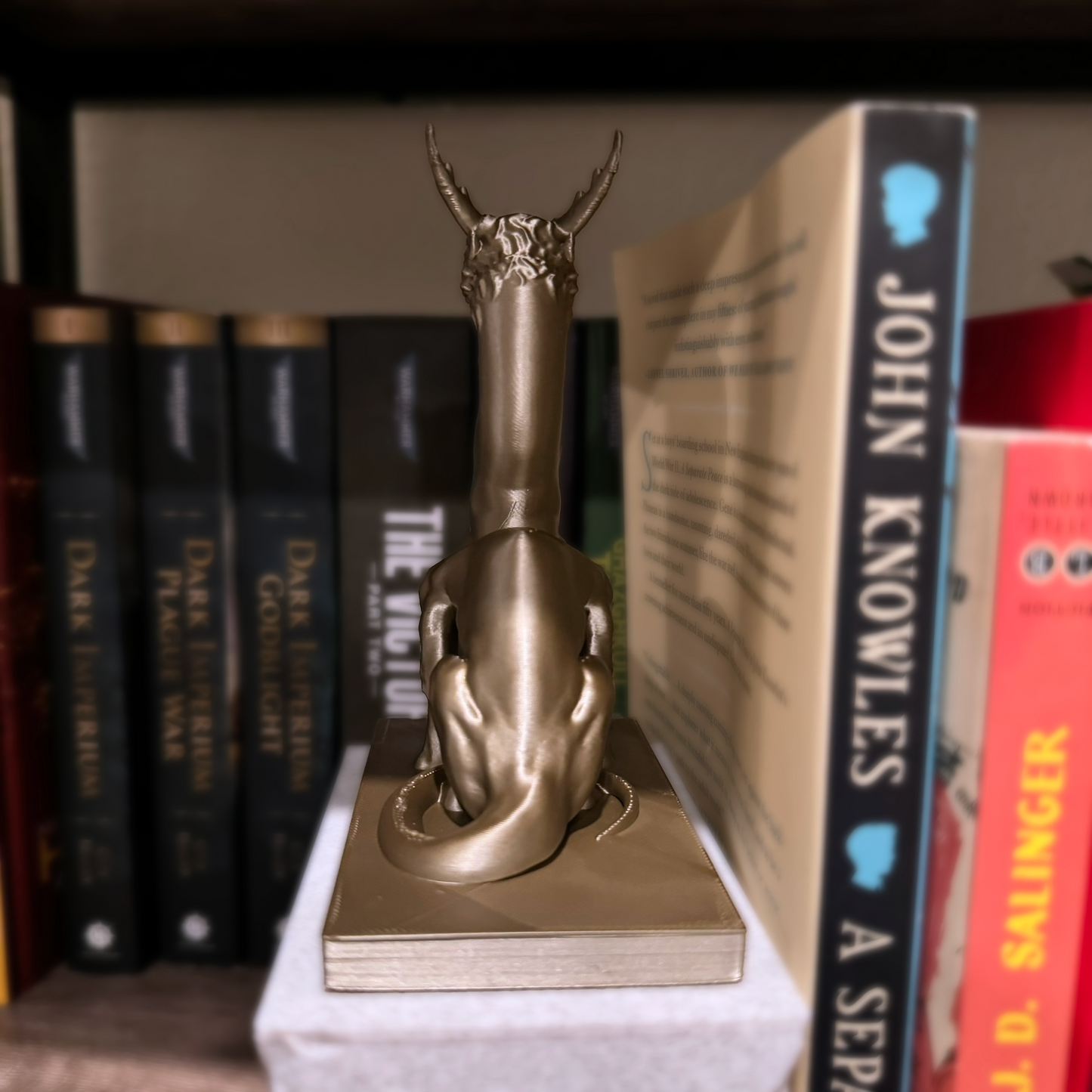 Guardian Dragon Bookends, Majestic Dragon Bookends on tone textures carved pedestals