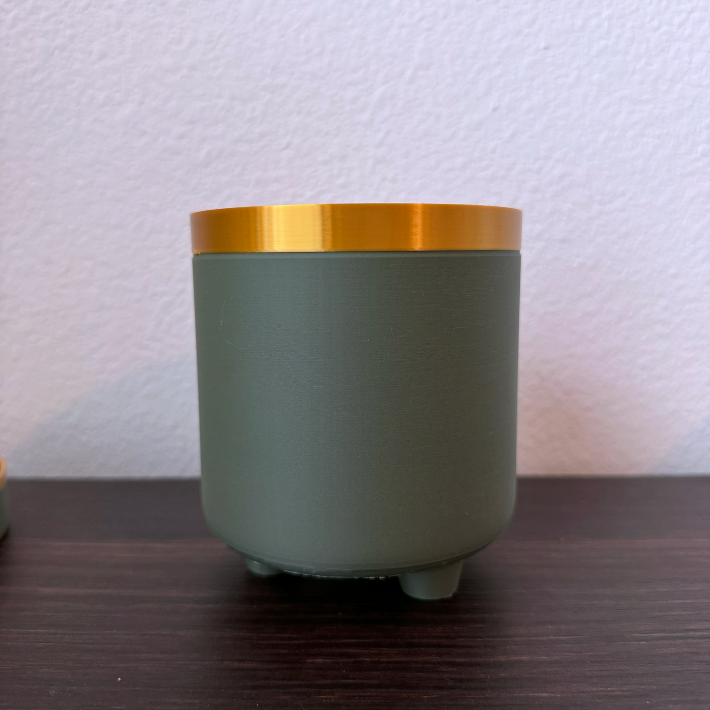 Modern Green and Gold Planter with Drip Tray - Bold Colors - Plant pot with tray - Planter with feet - Gold accents