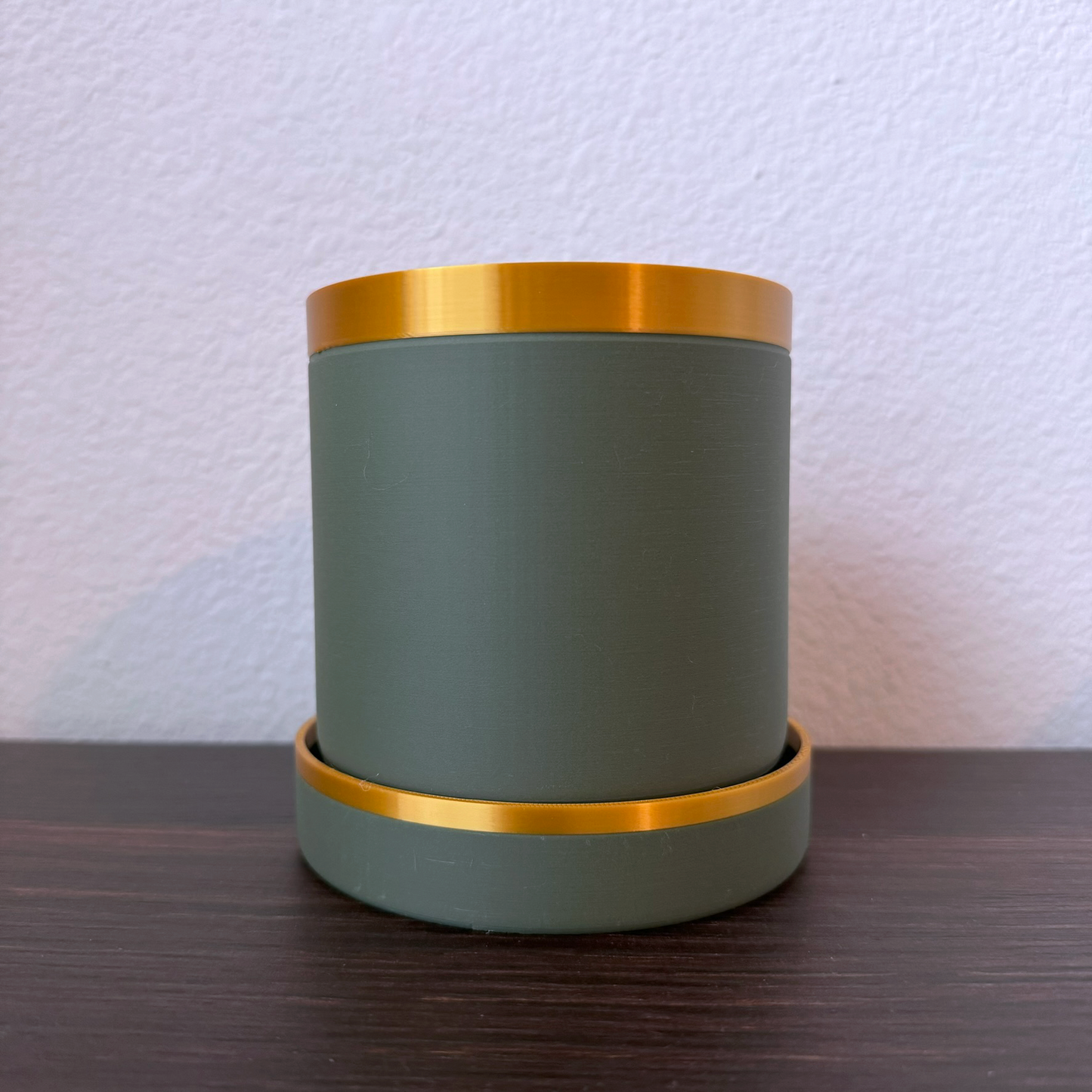 Modern Green and Gold Planter with Drip Tray - Bold Colors - Plant pot with tray - Planter with feet - Gold accents