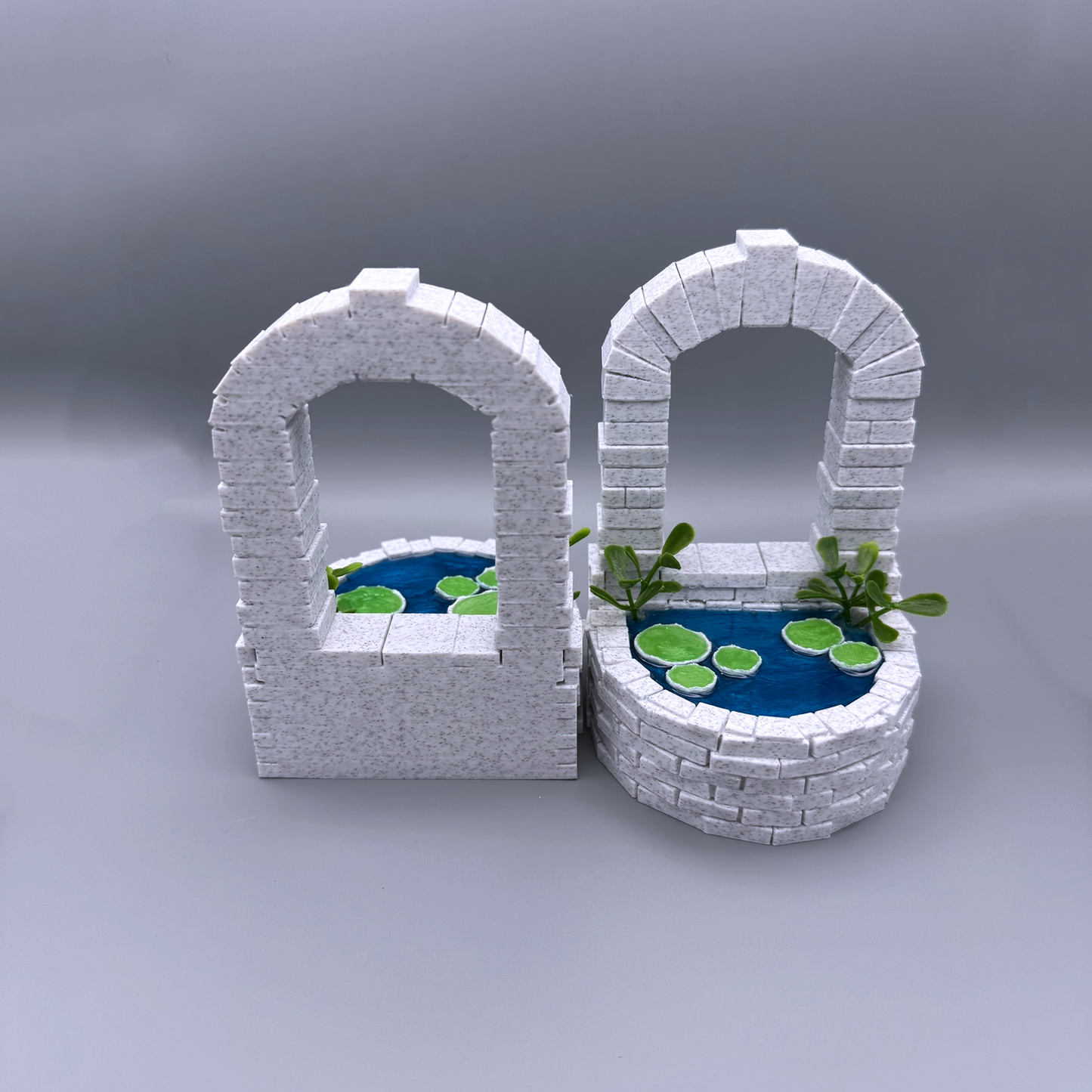 Mystical Arched Bridge Bookends with Resin Ponds - Quaint brick pond Bookends - Enchanted Magical Garden Decor
