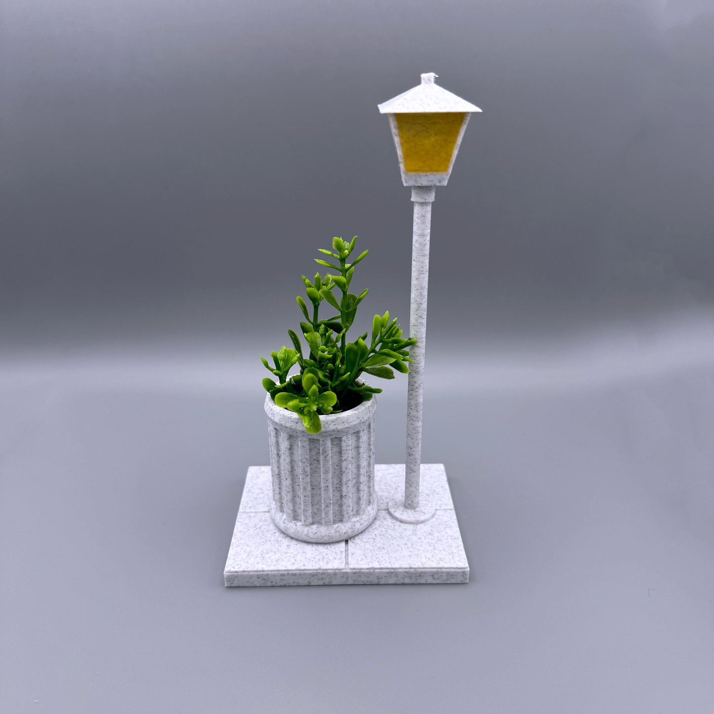 Charming Trashcan and Street Light Desktop Decor - Miniature Cityscape Accessory