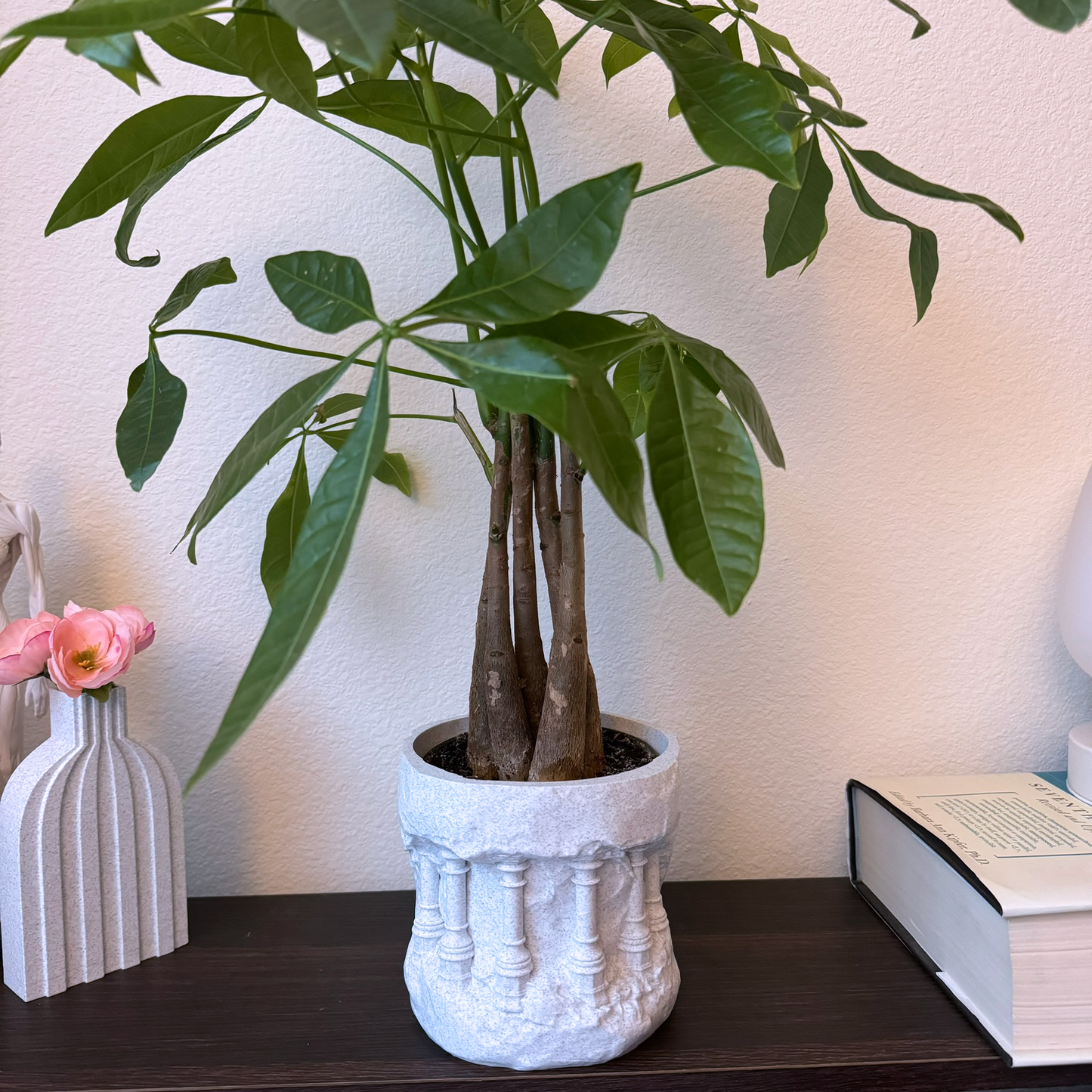 Indoor planter Classical Grecco roman columns rising up on a rocky cliffside - plant pot drip tray - Architectural planter - neoclassical