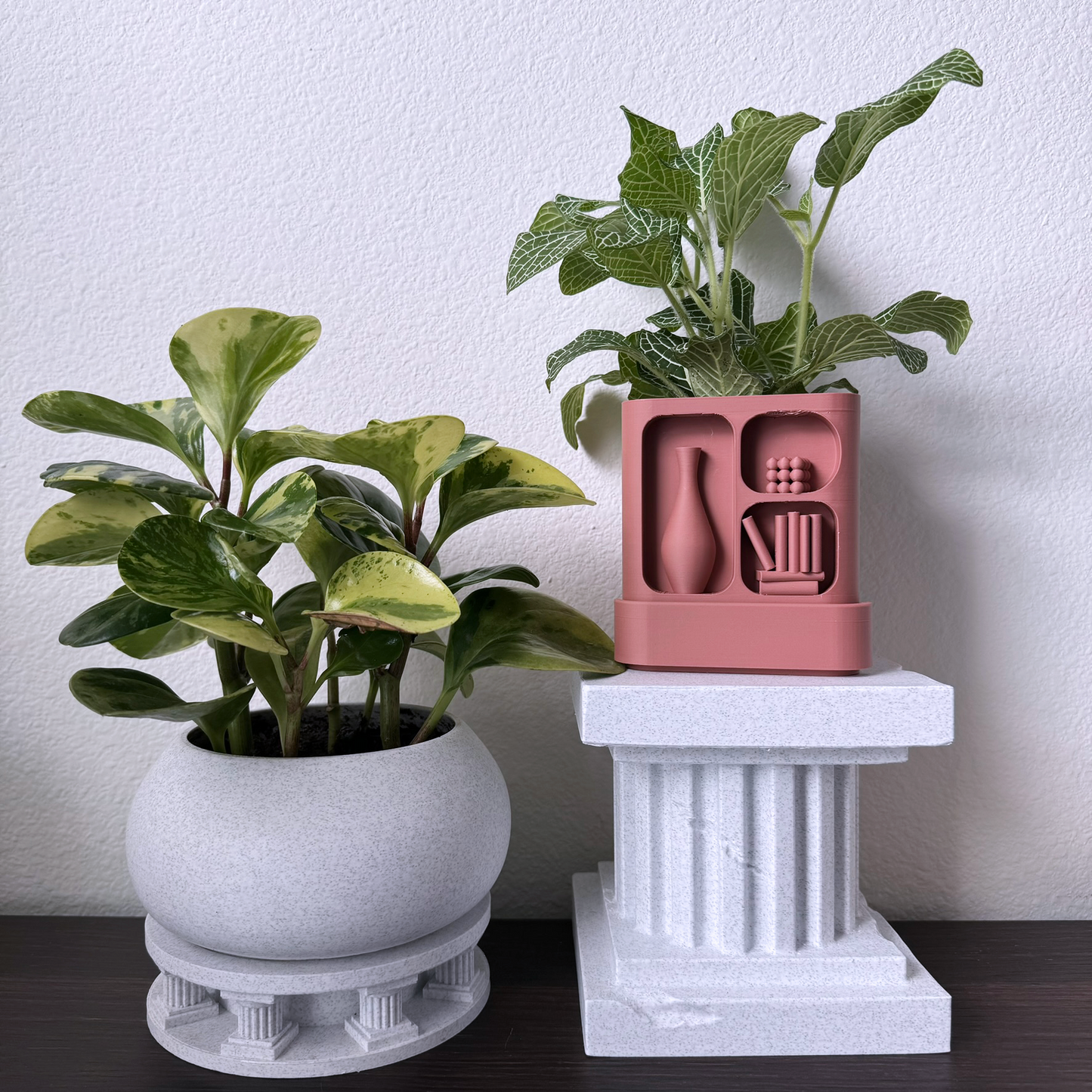 Neoclassical column plant stand and riser pedestal - Greco Roman columns indoor plant stand - Plastic stone marble textured - Two sizes