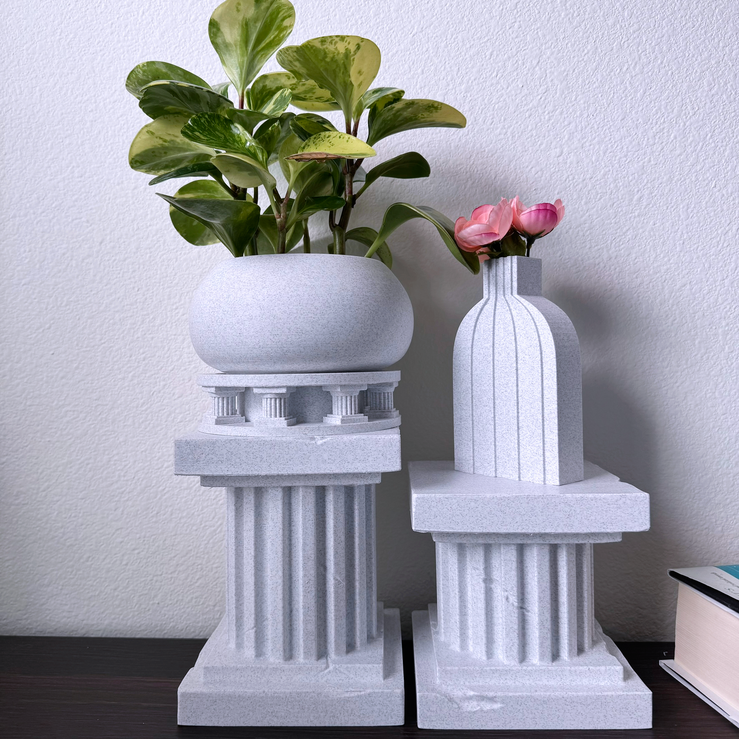 Neoclassical column plant stand and riser pedestal - Greco Roman columns indoor plant stand - Plastic stone marble textured - Two sizes
