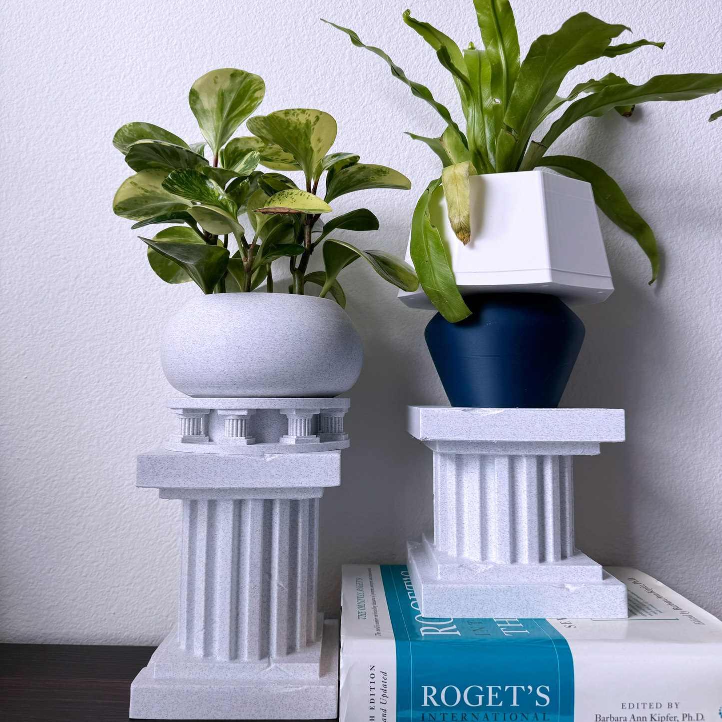 Neoclassical column plant stand and riser pedestal - Greco Roman columns indoor plant stand - Plastic stone marble textured - Two sizes