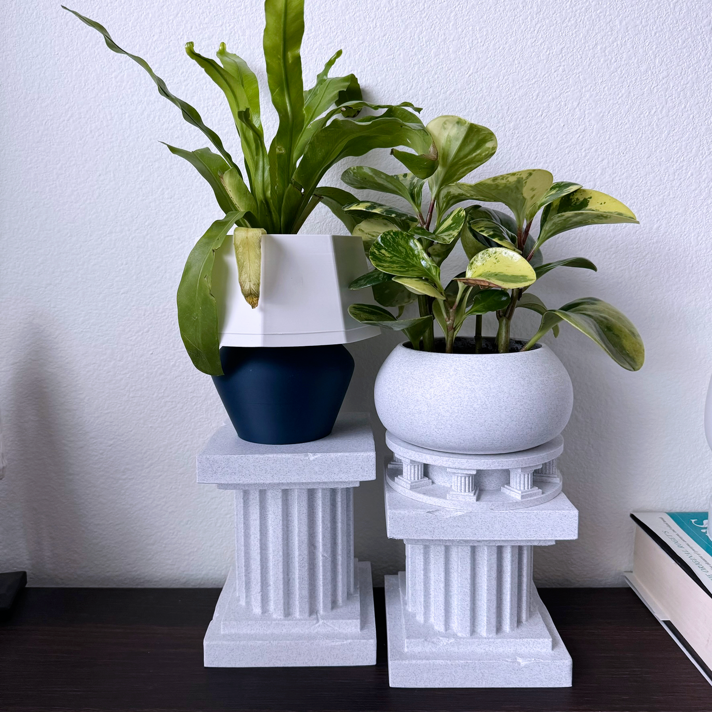 Neoclassical column plant stand and riser pedestal - Greco Roman columns indoor plant stand - Plastic stone marble textured - Two sizes