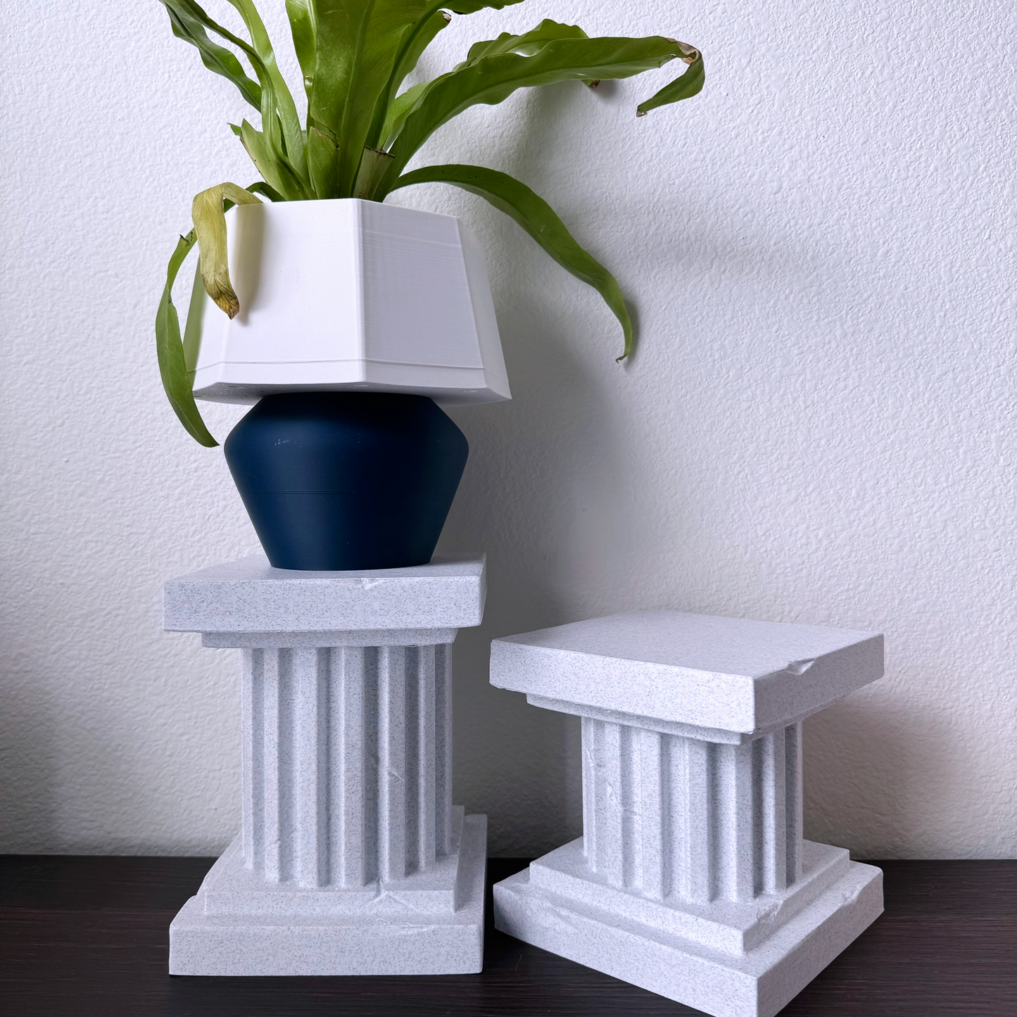 Neoclassical column plant stand and riser pedestal - Greco Roman columns indoor plant stand - Plastic stone marble textured - Two sizes