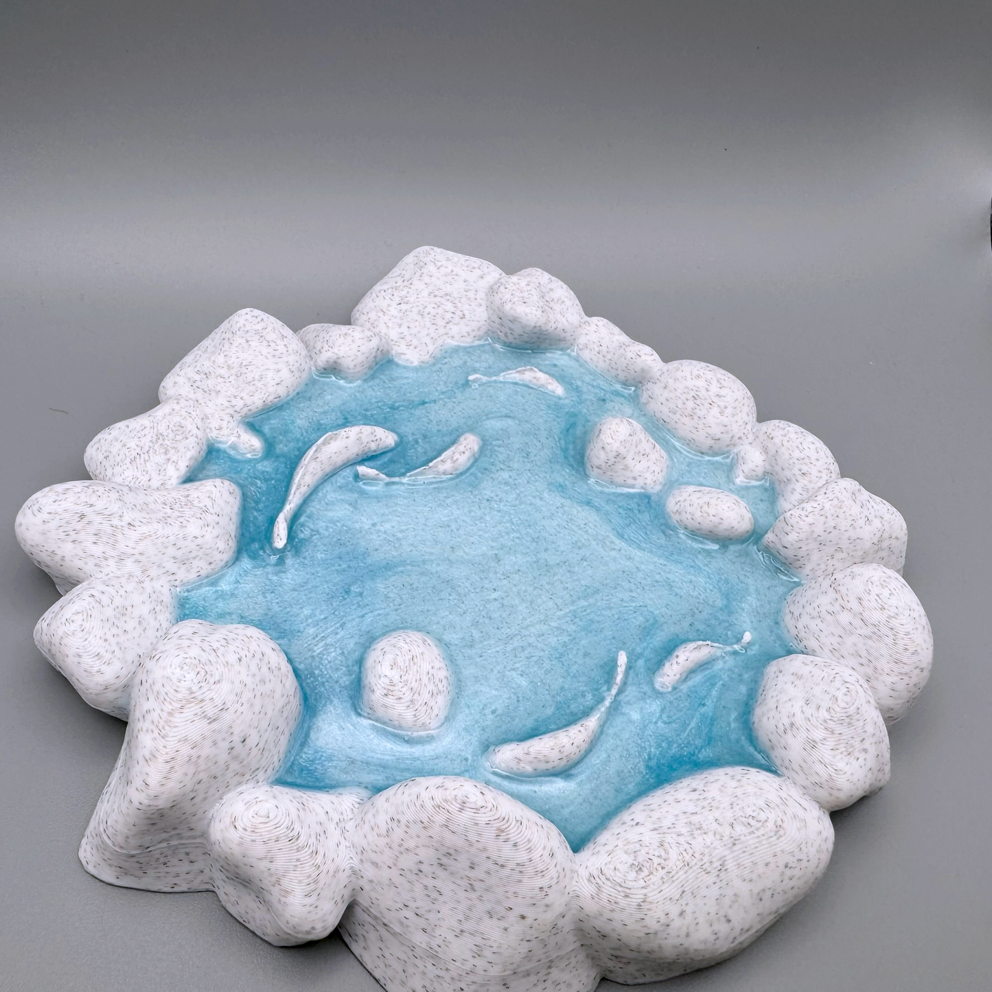 Serene Pond 3D-Printed Trinket Tray - Peaceful Water Design with Stone Edges