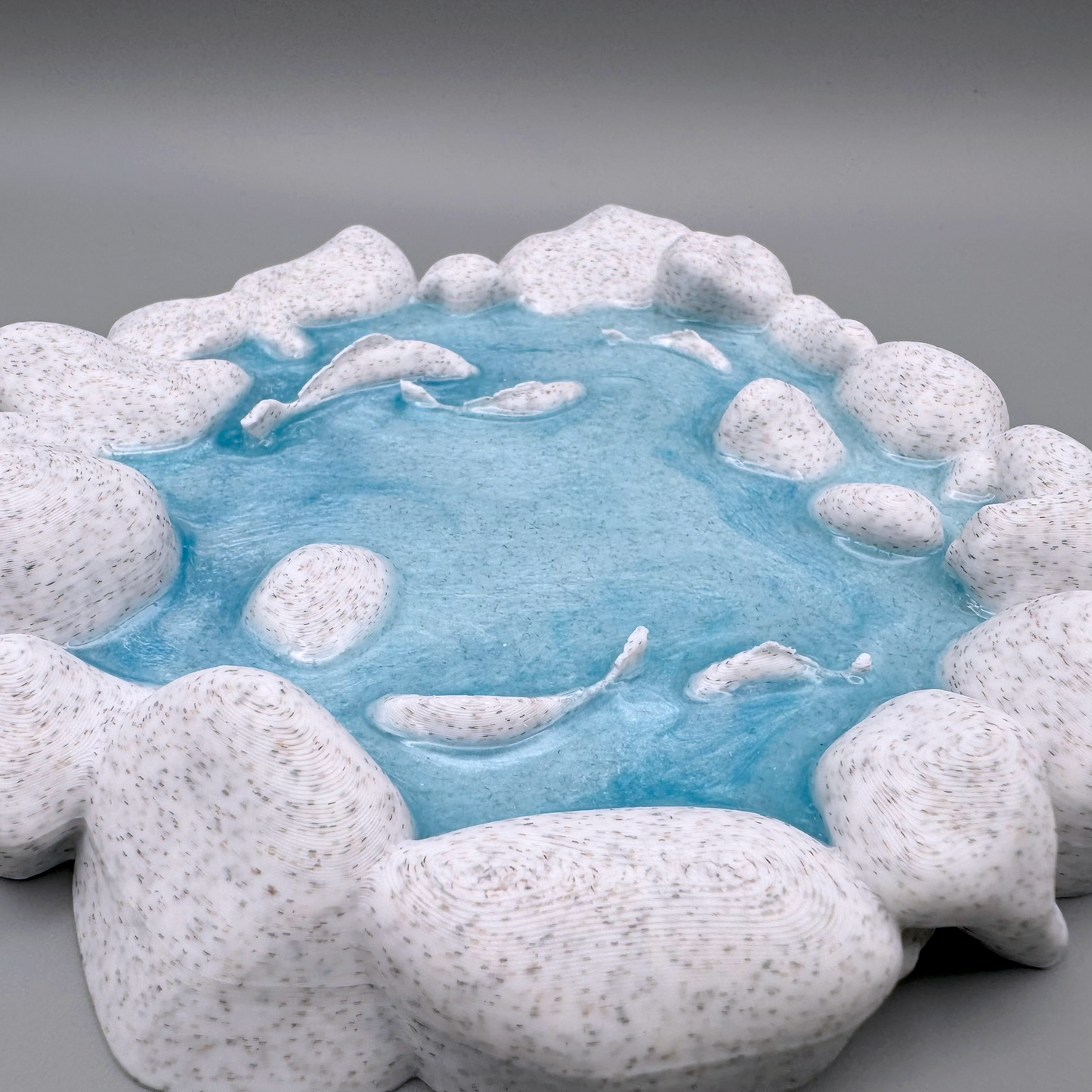 Serene Pond 3D-Printed Trinket Tray - Peaceful Water Design with Stone Edges