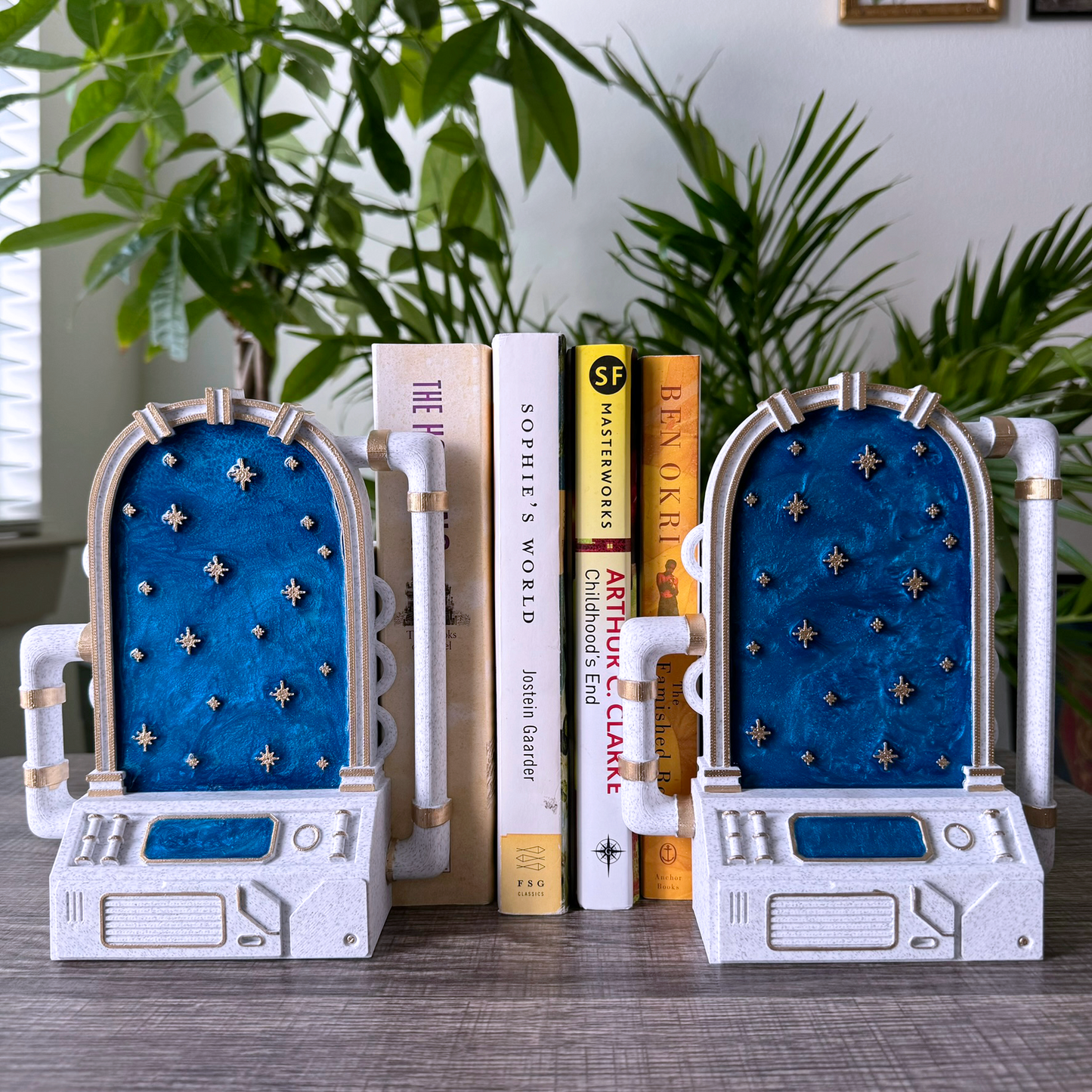 Steampunk portal bookends looking into star filled void - Sci-fi Bookend book nook - bookshelf decor -Single - pair bookend - unique bookend