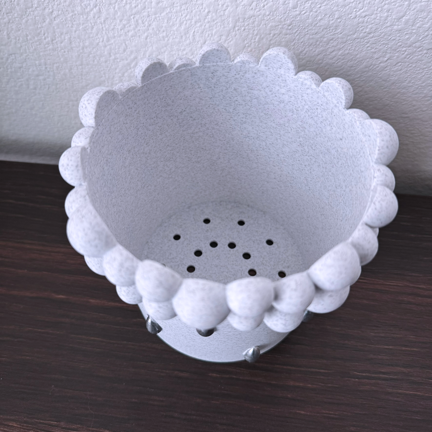 Silver Rain Cute Modern Round Planter and Tray - Abstract plant pot -simple minimalist