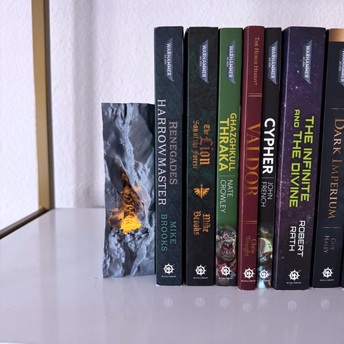 Cave Bookend with Flickering Flame - Single novelty bookend with lighting feature - Book nook