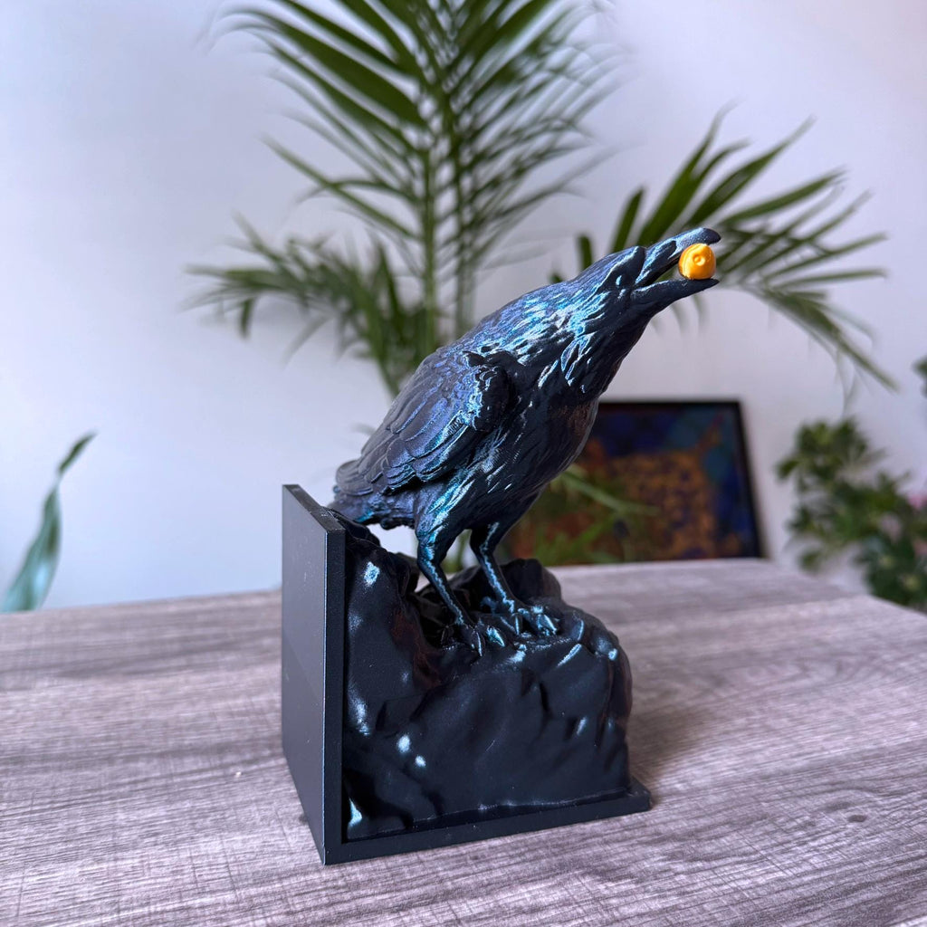 Raven bookend - unique black dark academia crow bookend - novelty bookend - single bookend - Unique simmering black bookend with gold accent