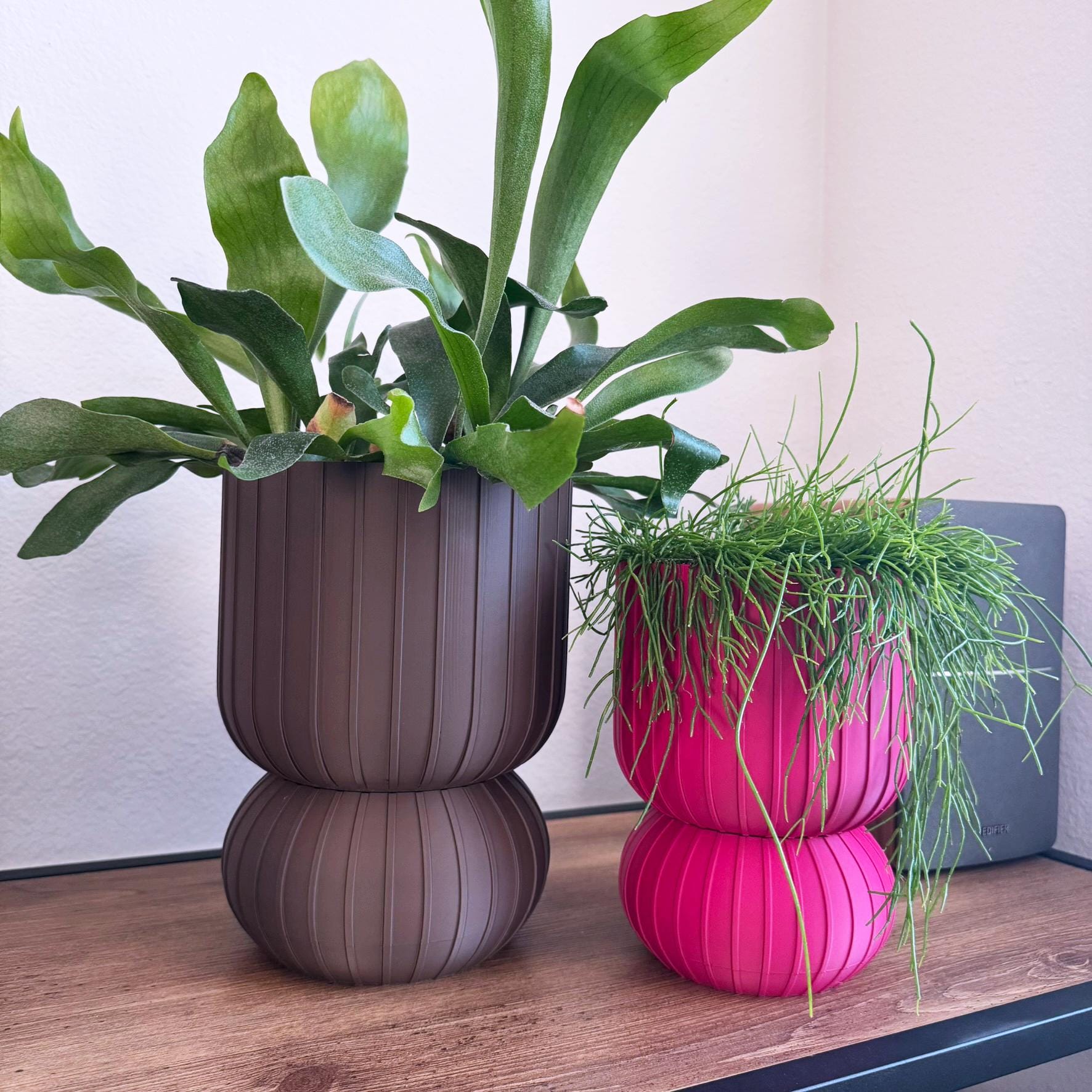 Ribbed Geometric Planter with Drip Tray - Comes in Two Sizes - Medium Sized Plant pot
