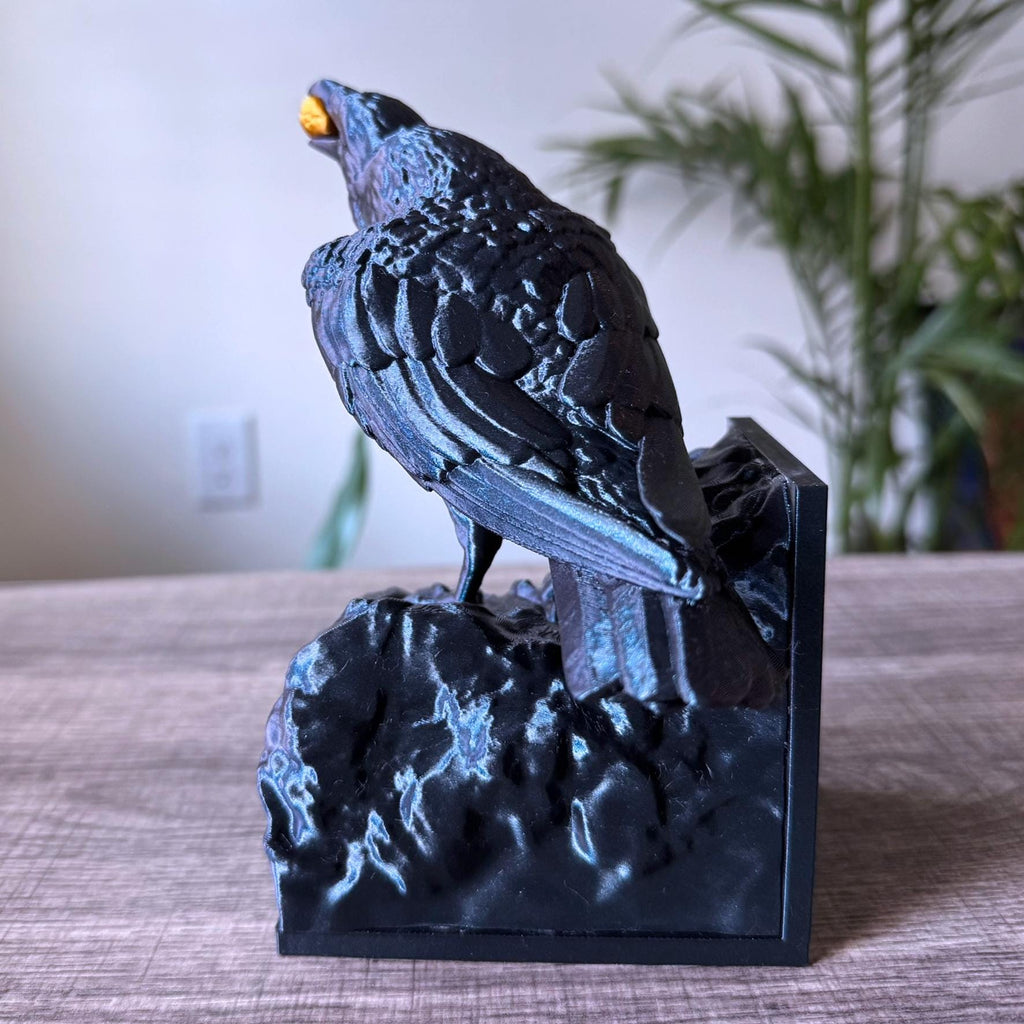 Raven bookend - unique black dark academia crow bookend - novelty bookend - single bookend - Unique simmering black bookend with gold accent
