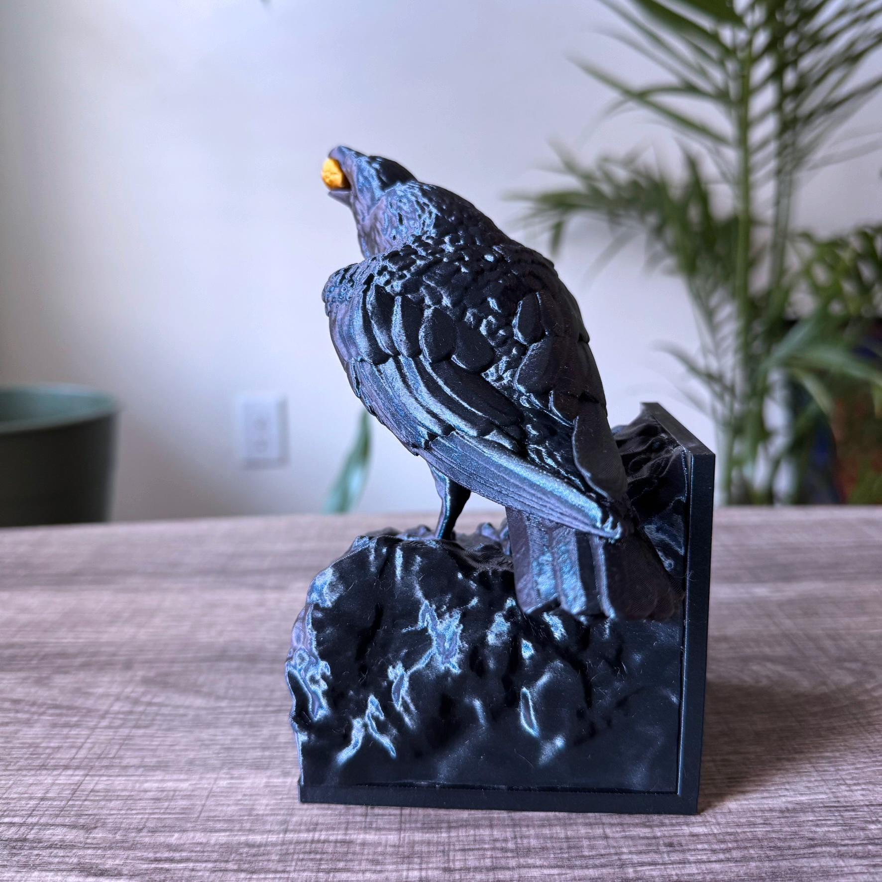 Raven bookend - unique black dark academia crow bookend - novelty bookend - single bookend - Unique simmering black bookend with gold accent