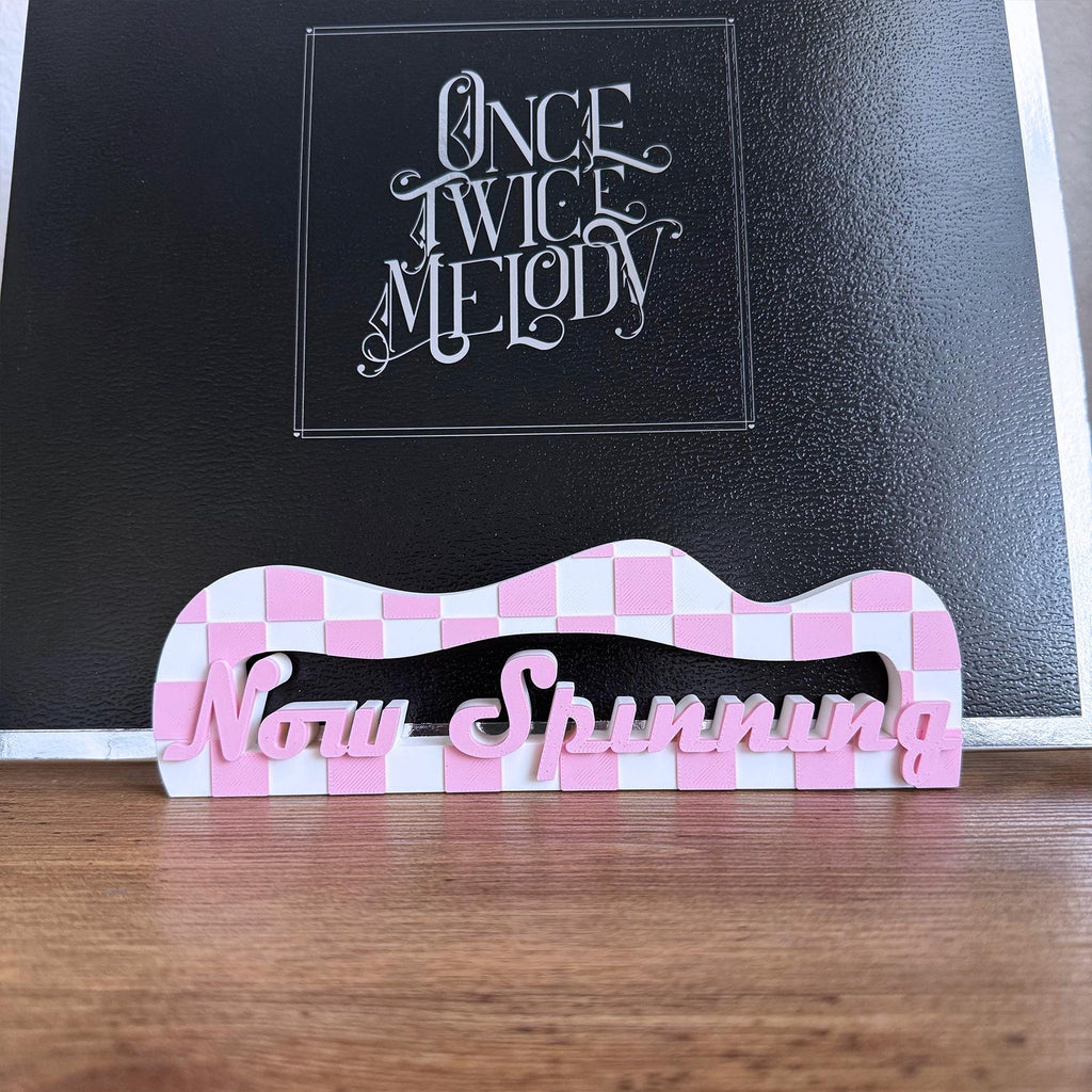 Checker Vinyl Record Stand: Customizable Retro 'Now Playing' or 'Now Spinning" design