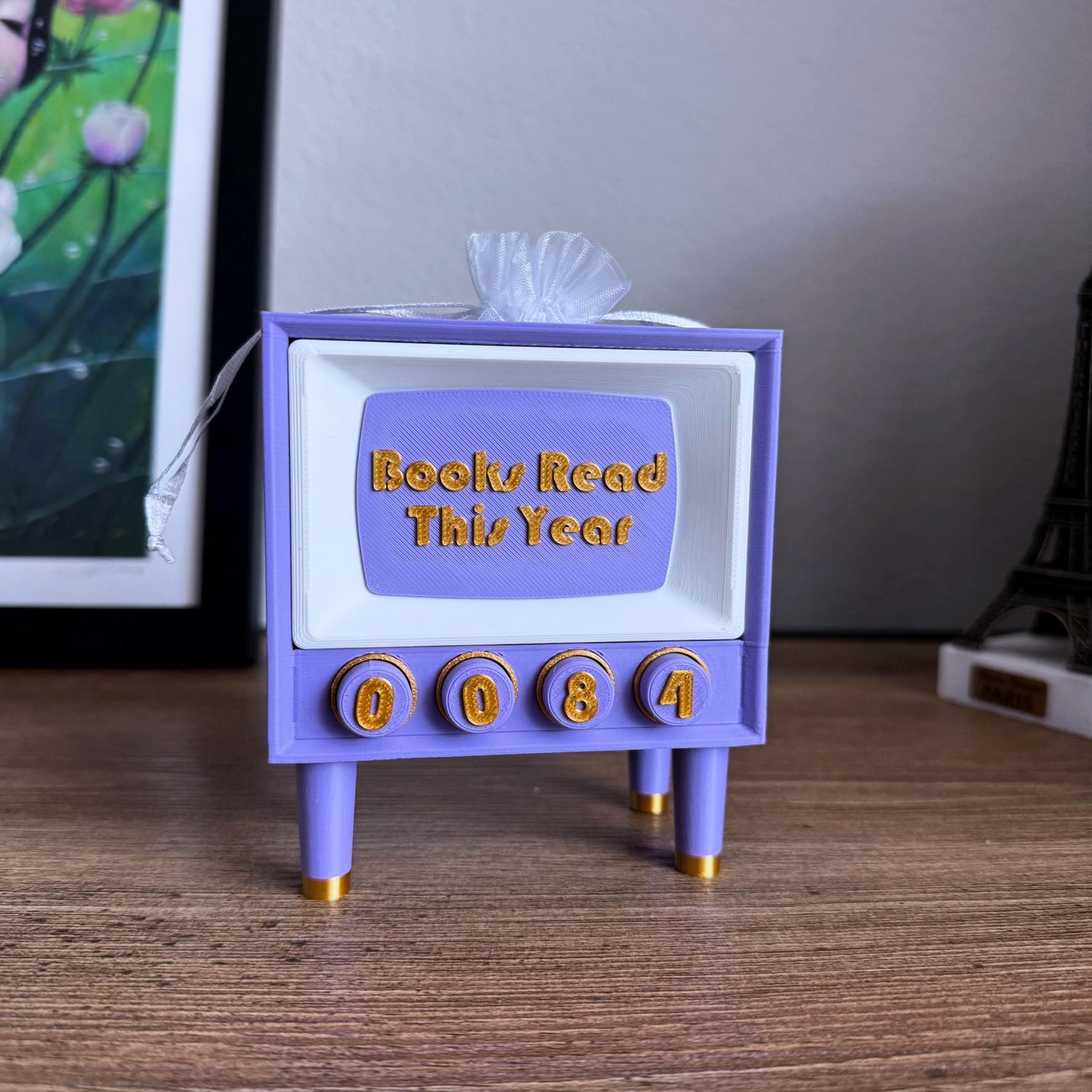 Books Read This Year Counter & Bookmark Holder | Custom Color Reading Tracker | Retro TV Bookish Decor