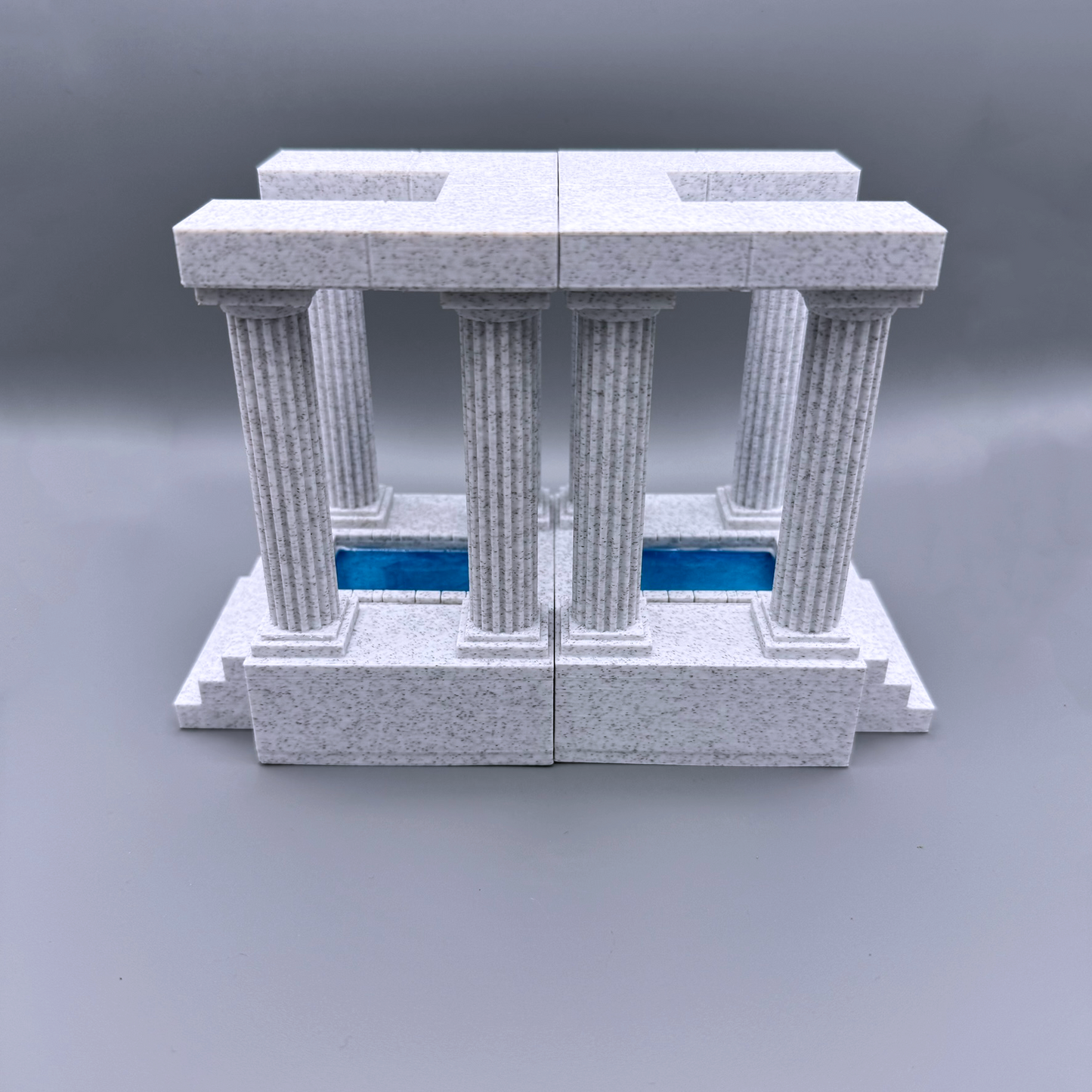 Temple of deep waters bookends - Classical Columns Bookends with Resin Water Effect - Majestic Library Decor