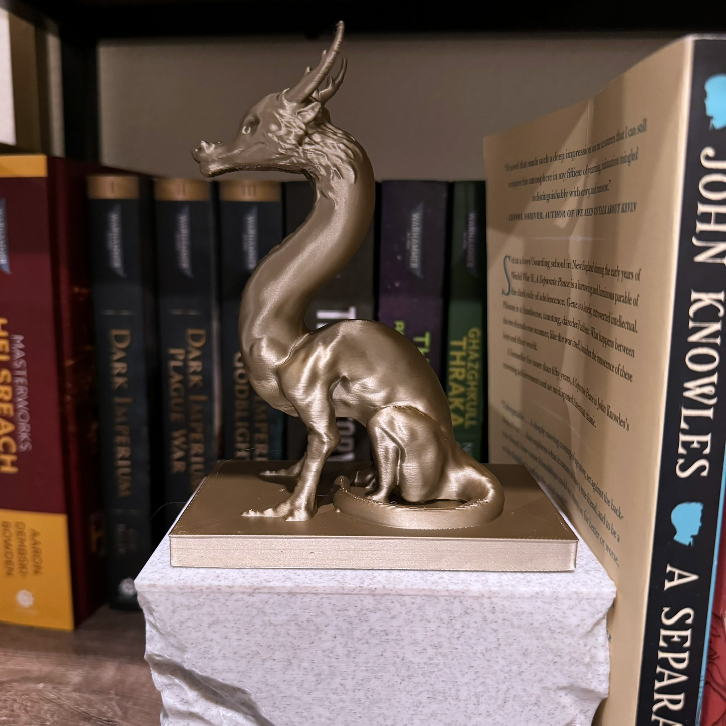 Guardian Dragon Bookends, Majestic Dragon Bookends on tone textures carved pedestals