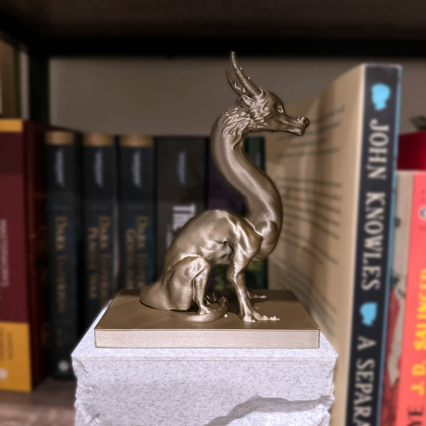 Guardian Dragon Bookends, Majestic Dragon Bookends on tone textures carved pedestals