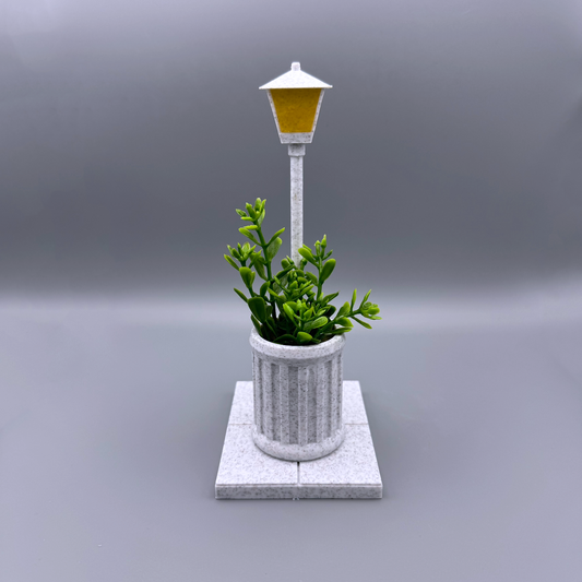 Charming Trashcan and Street Light Desktop Decor - Miniature Cityscape Accessory