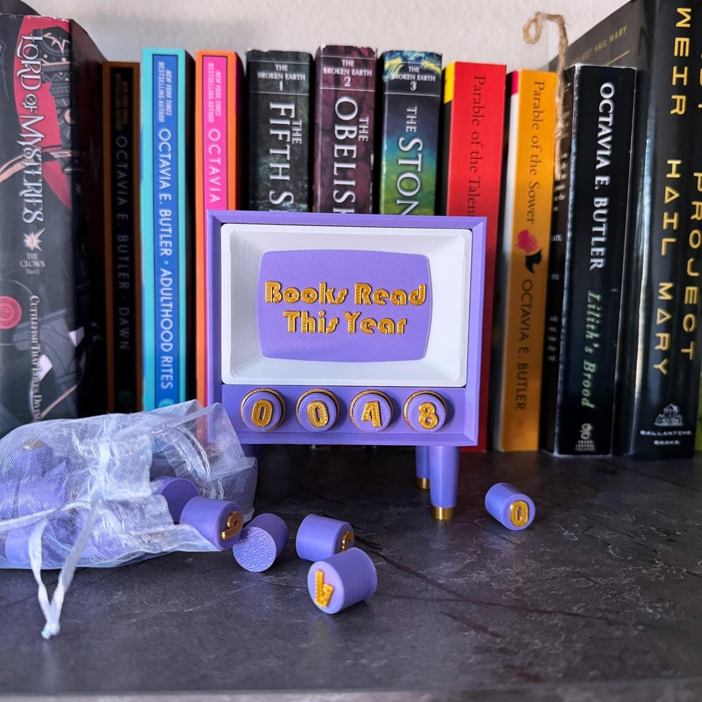 Books Read This Year Counter & Bookmark Holder | Custom Color Reading Tracker | Retro TV Bookish Decor