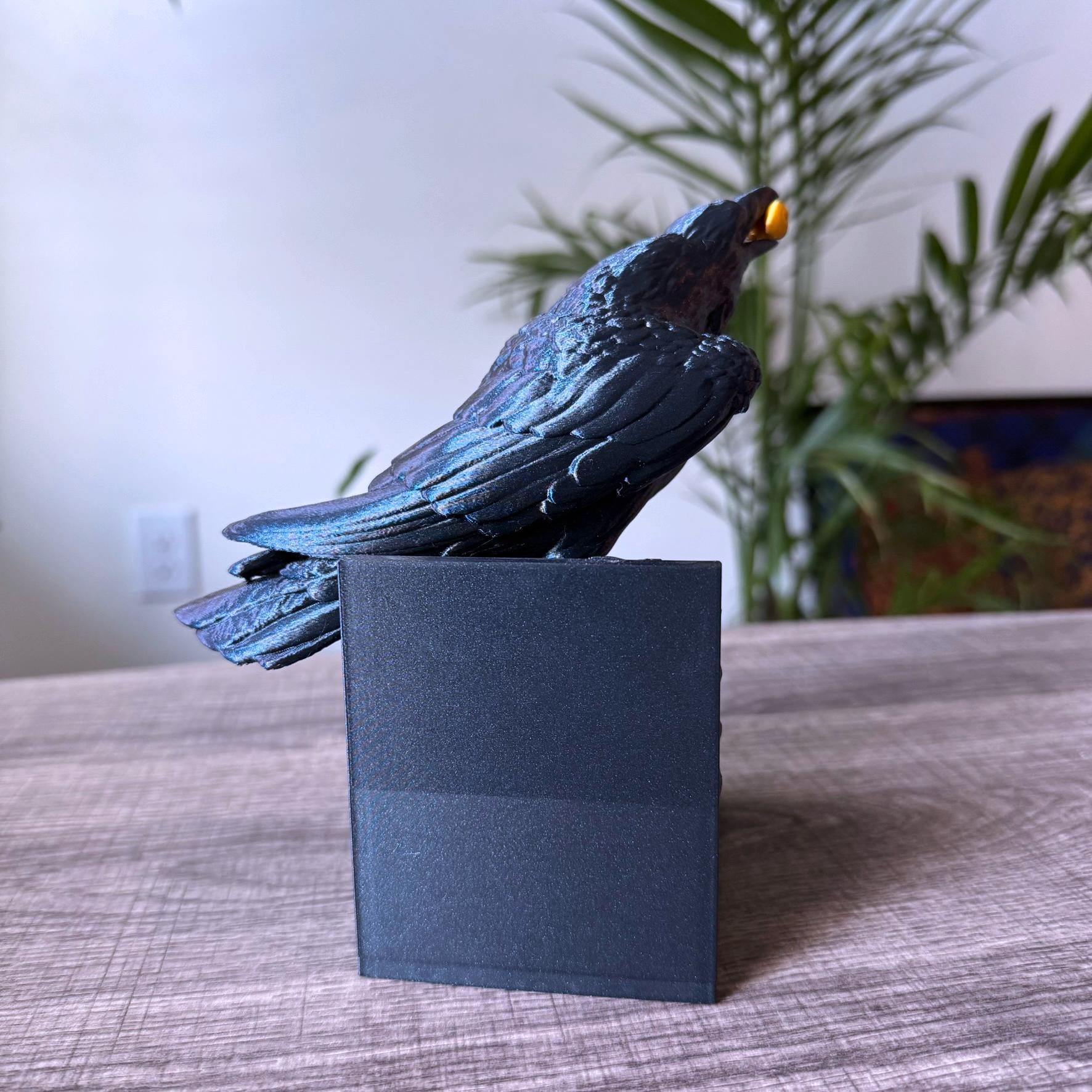 Raven bookend - unique black dark academia crow bookend - novelty bookend - single bookend - Unique simmering black bookend with gold accent