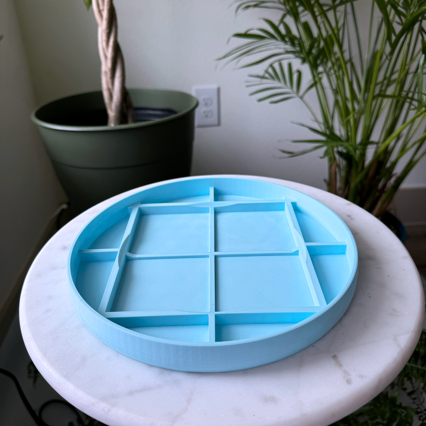 Bubble-gum pink planter, plant pot with pastel blue drip tray, cute, simple bubblegum plant pot