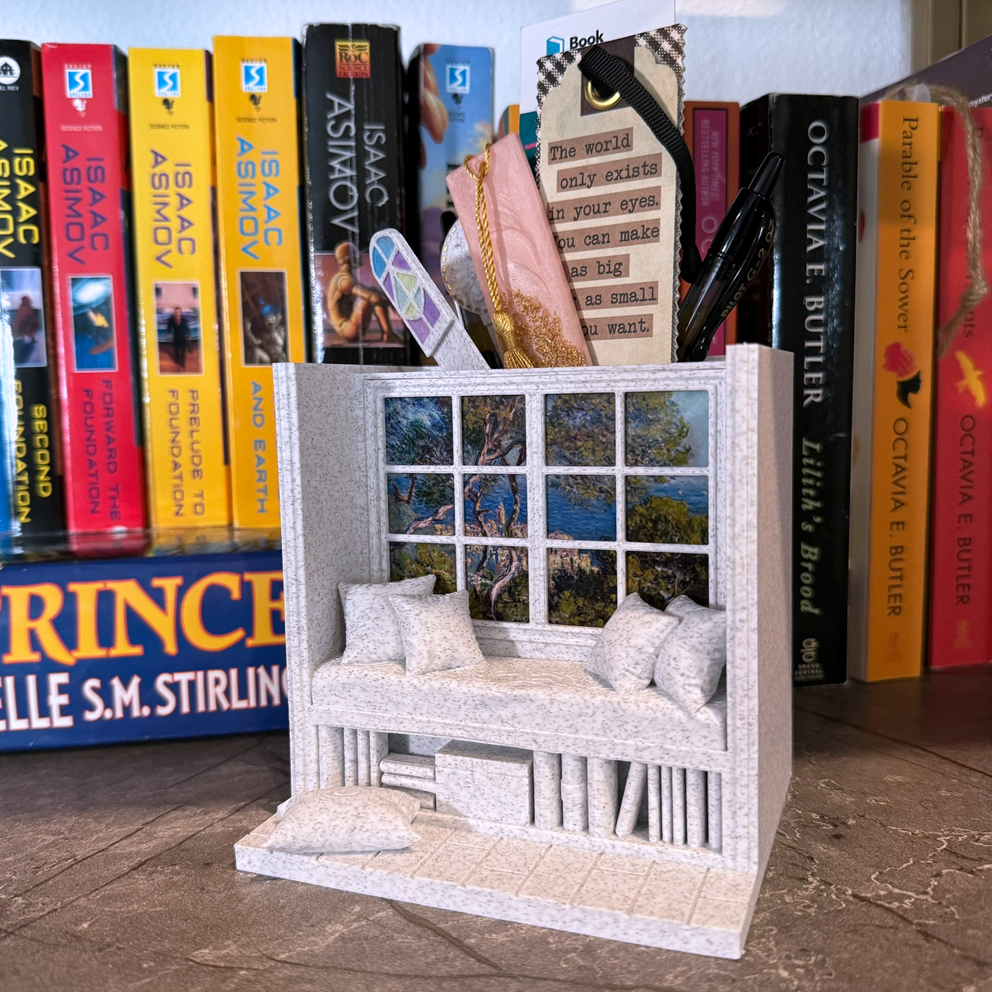 Reading Nook Bookmark Holder - Desk Organizer - Pen Holder - Customizable - Fine Art - Monet