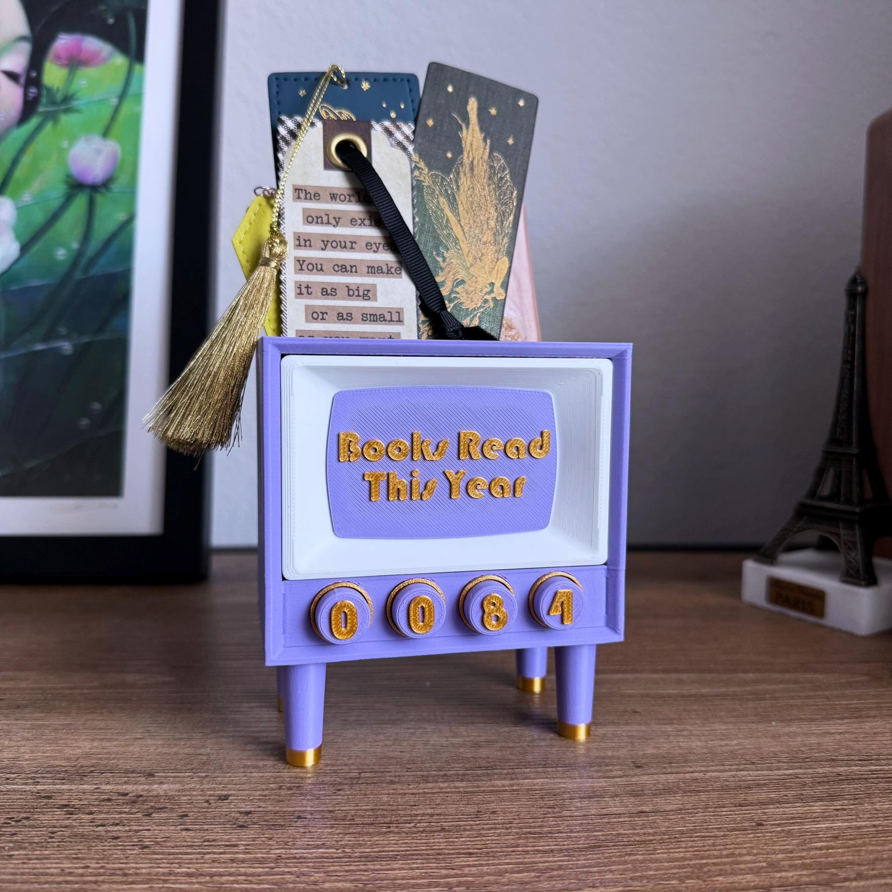 Books Read This Year Counter & Bookmark Holder | Custom Color Reading Tracker | Retro TV Bookish Decor