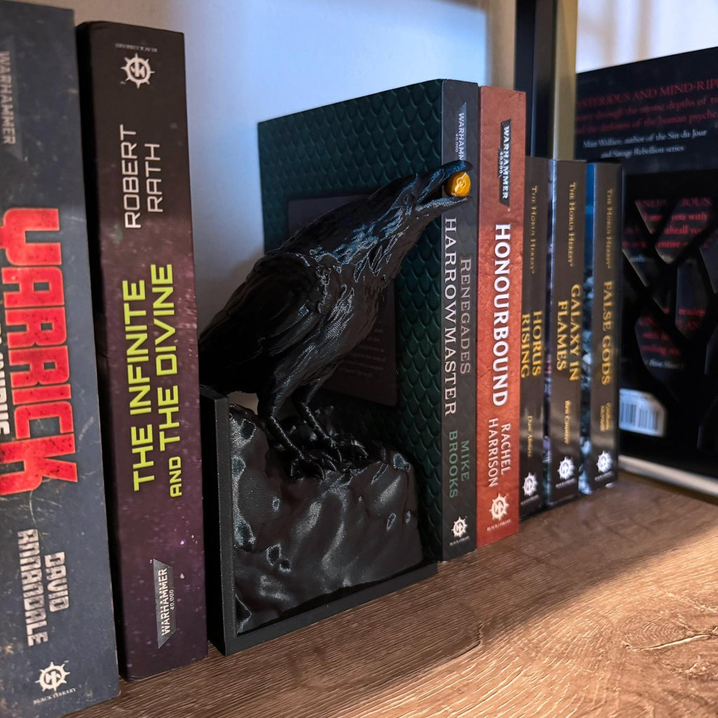 Raven bookend - unique black dark academia crow bookend - novelty bookend - single bookend - Unique simmering black bookend with gold accent
