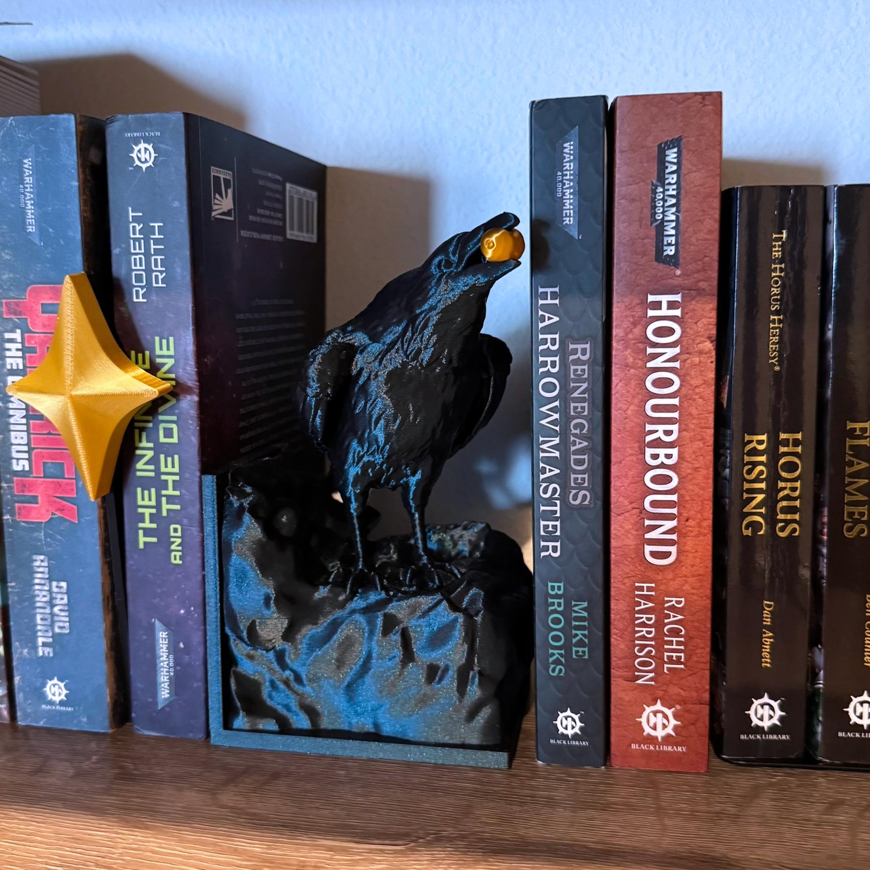 Raven bookend - unique black dark academia crow bookend - novelty bookend - single bookend - Unique simmering black bookend with gold accent