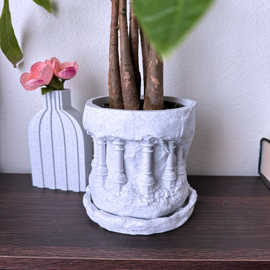 Indoor planter Classical Grecco roman columns rising up on a rocky cliffside - plant pot drip tray - Architectural planter - neoclassical