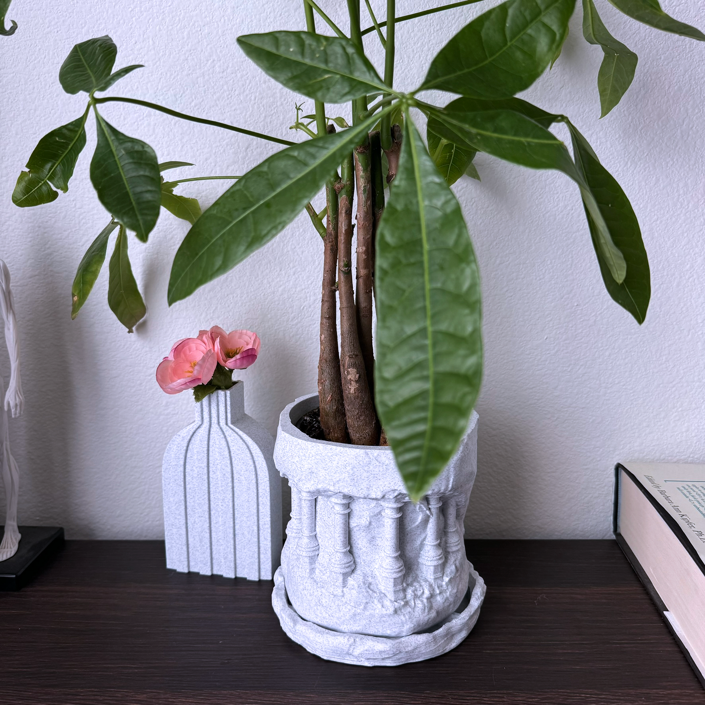 Indoor planter Classical Grecco roman columns rising up on a rocky cliffside - plant pot drip tray - Architectural planter - neoclassical