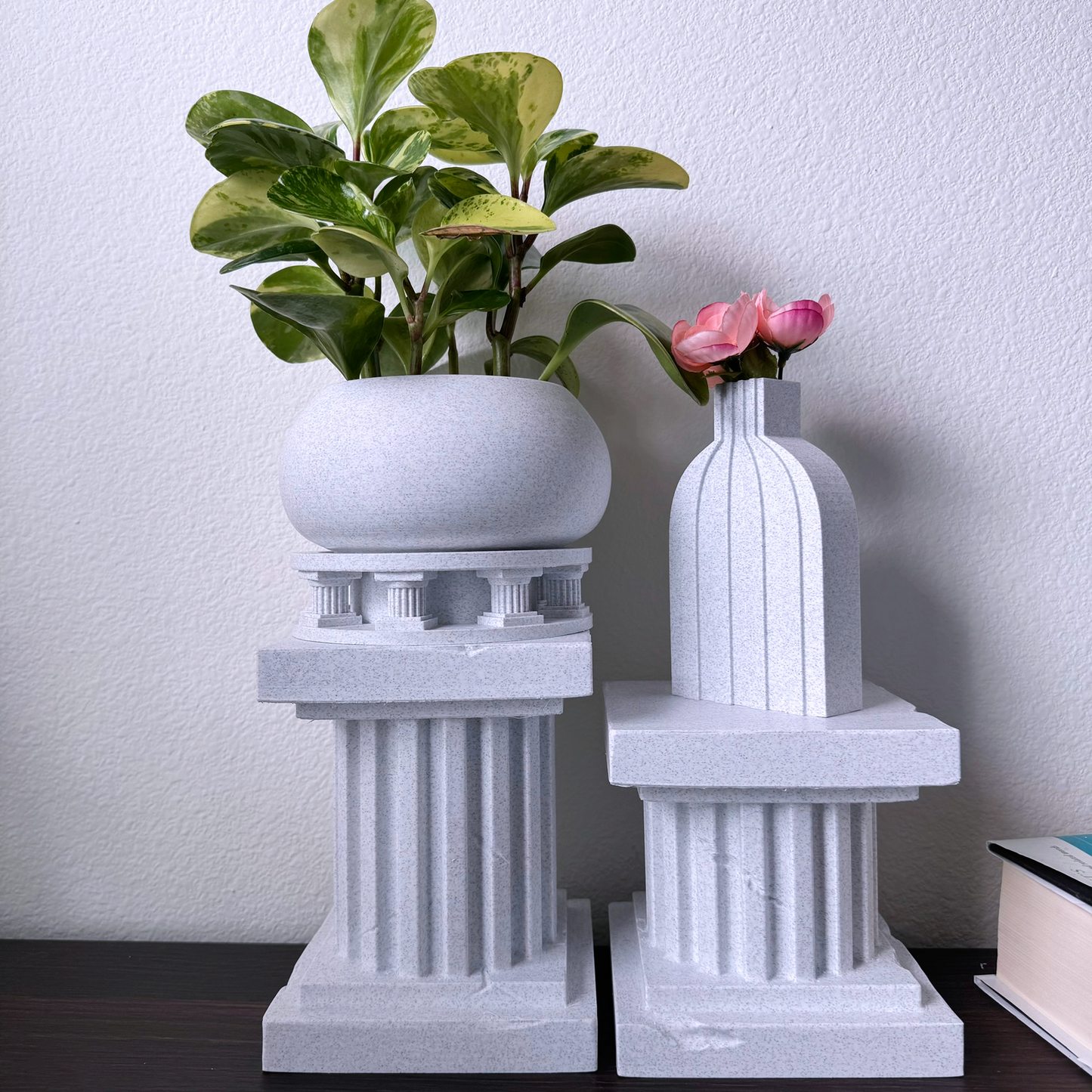 Neoclassical column plant stand and riser pedestal -  Greco Roman columns indoor plant stand - Plastic stone marble textured - Two sizes