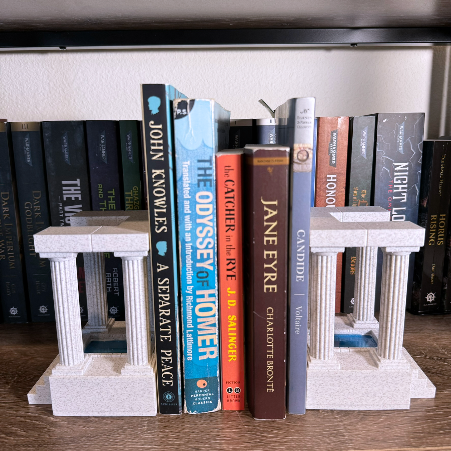 Temple of deep waters bookends - Classical Columns Bookends with Resin Water Effect - Majestic Library Decor