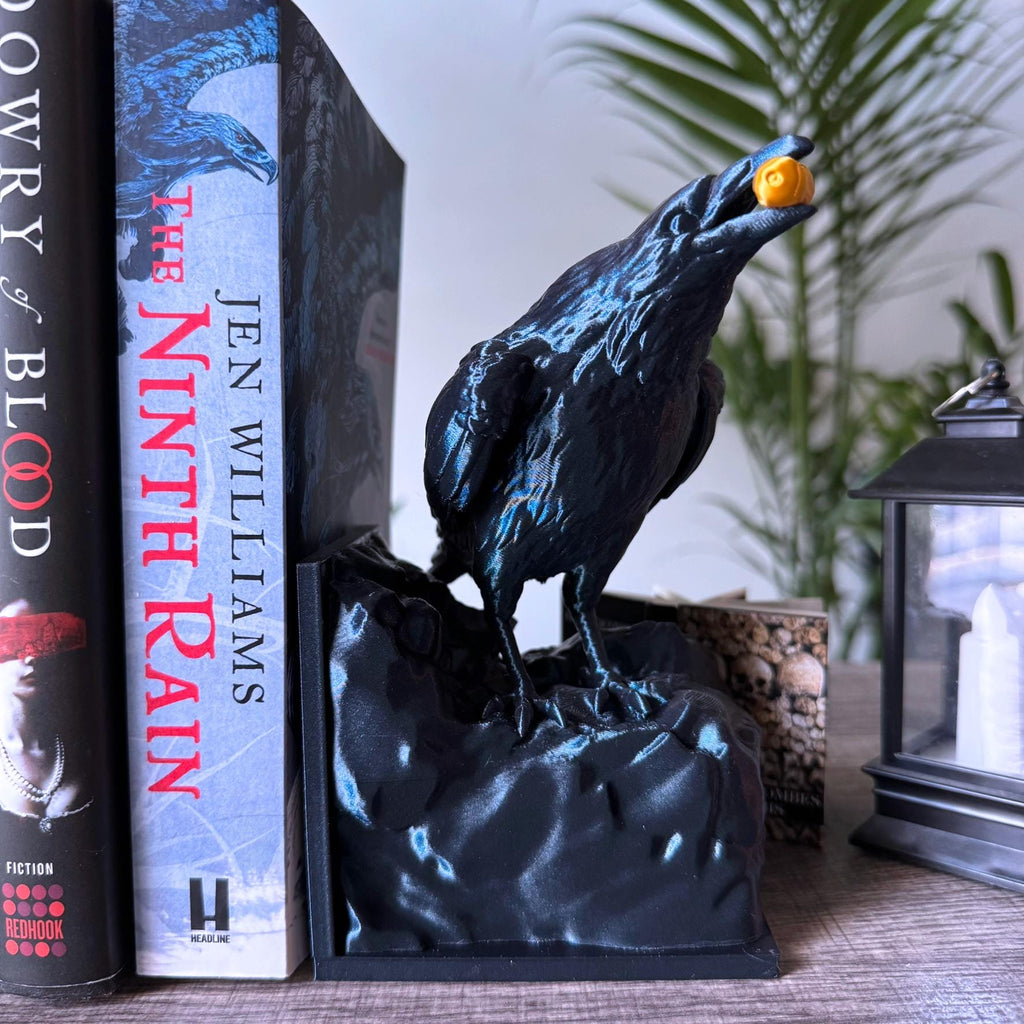 Raven bookend - unique black dark academia crow bookend - novelty bookend - single bookend - Unique simmering black bookend with gold accent