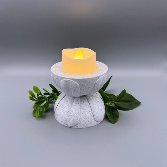 Unique stone textured battery tea candle holder with a minimalistic classical design