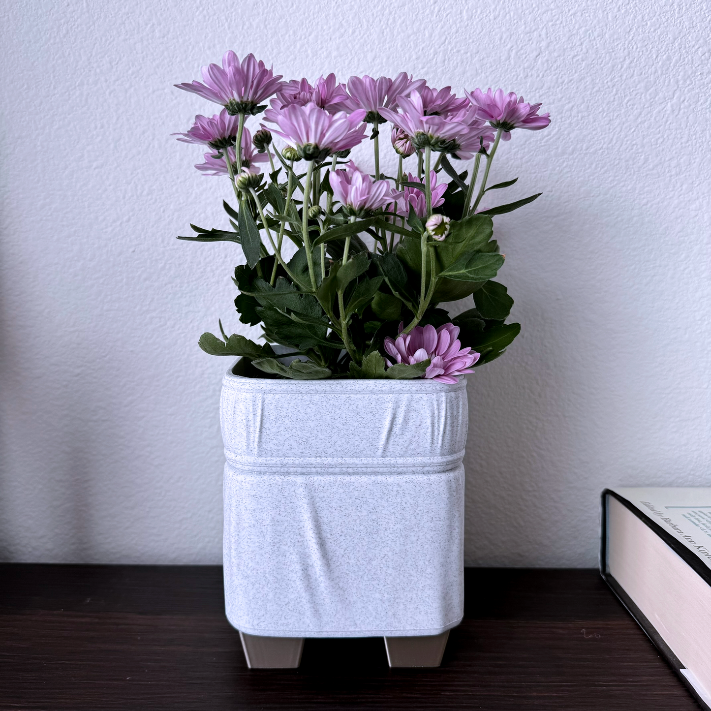 Fabric ottoman design planter with gold feet - Plastic planter -fabric look - Indoor planter, plant pot