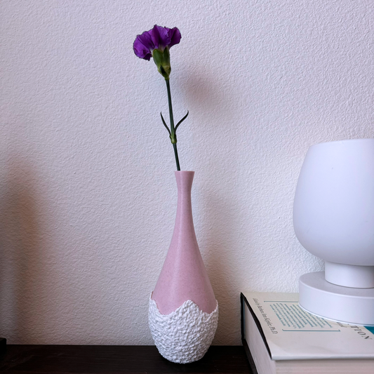 Single flower tall teardrop-shape pink and white vase, pink vase tear drop vase, modern vase, flower vase, decorative vase