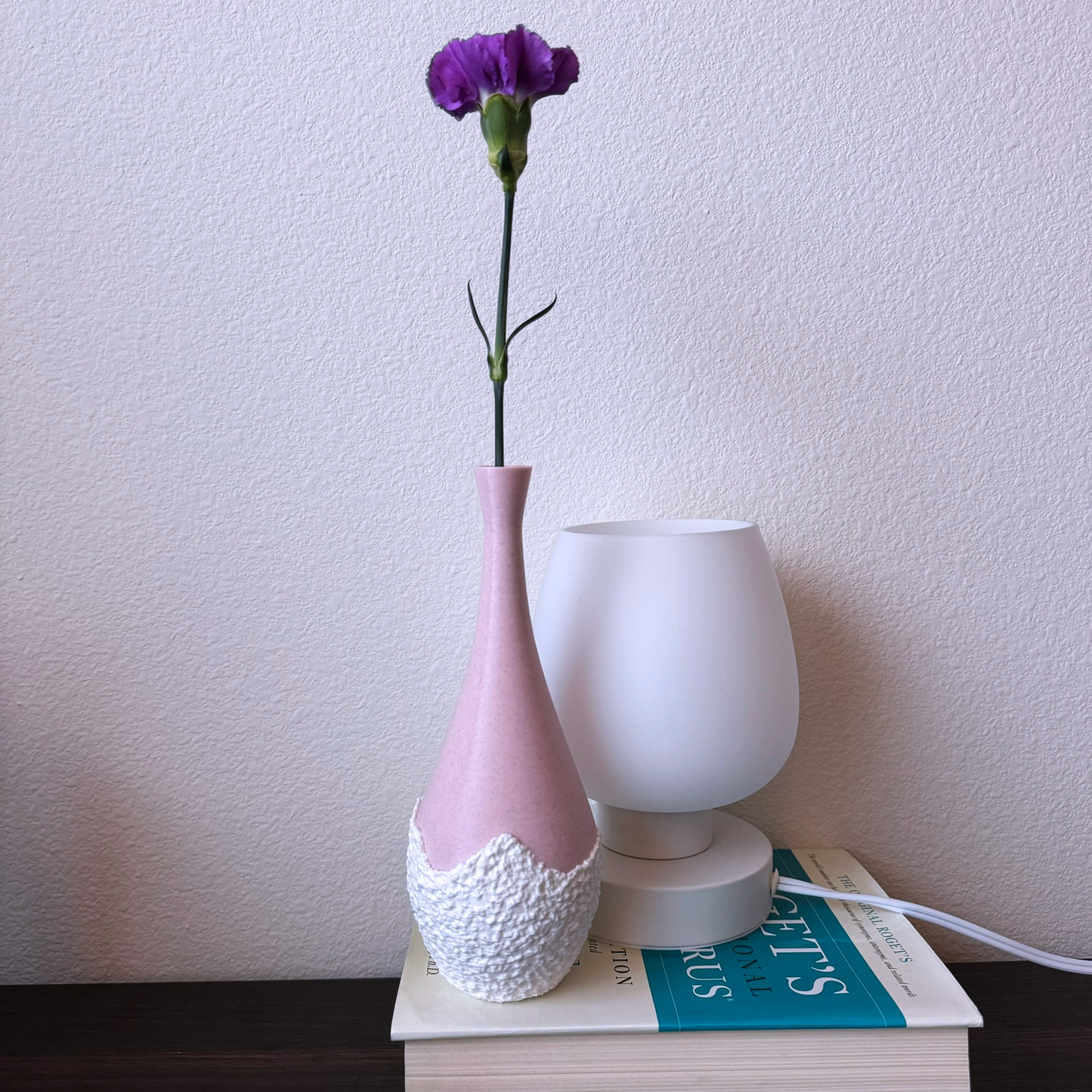 Single flower tall teardrop-shape pink and white vase, pink vase tear drop vase, modern vase, flower vase, decorative vase