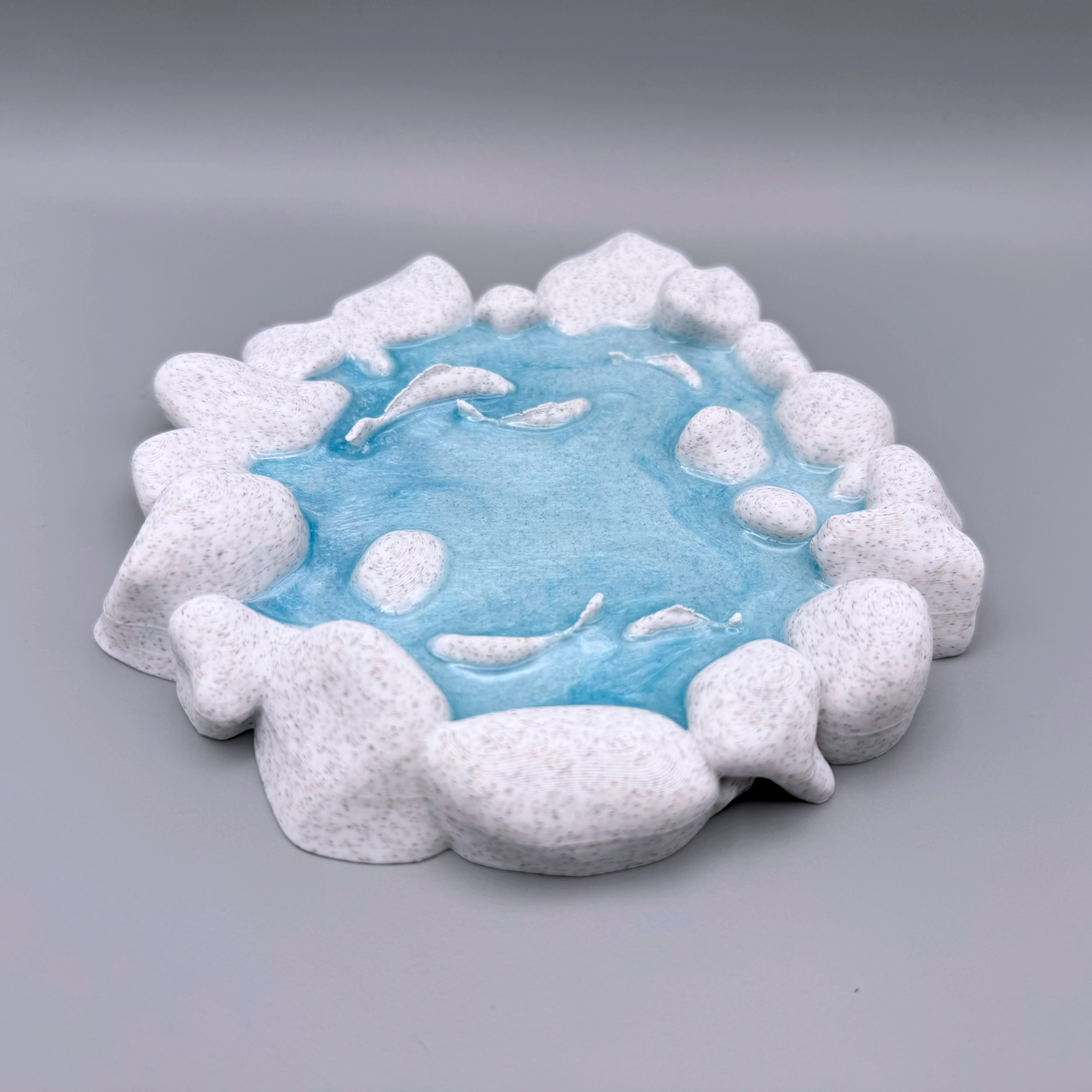 Serene Pond 3D-Printed Trinket Tray - Peaceful Water Design with Stone Edges