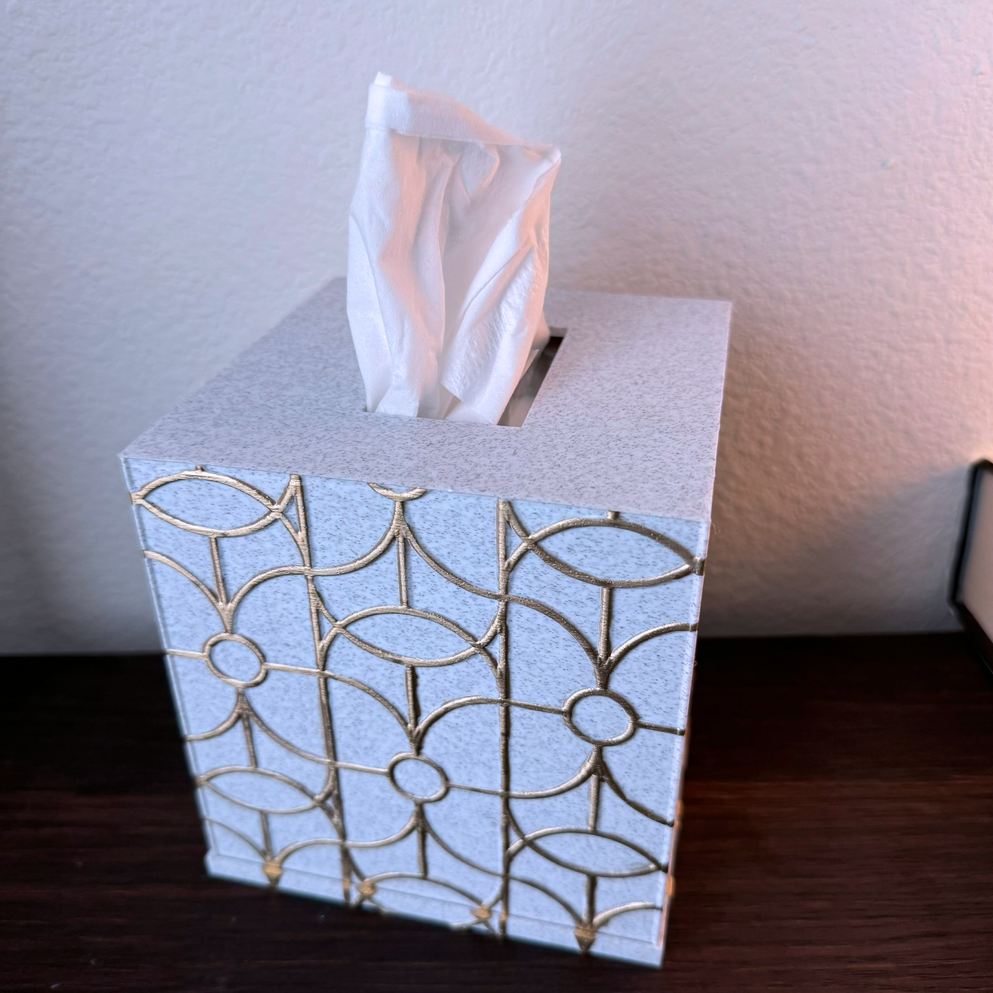 Art Deco Tissue Paper Box Cover - Tissue Box - Tissue Box holder - Craftsman Tissue Box Cover -Gold, detailed Tissue Cover