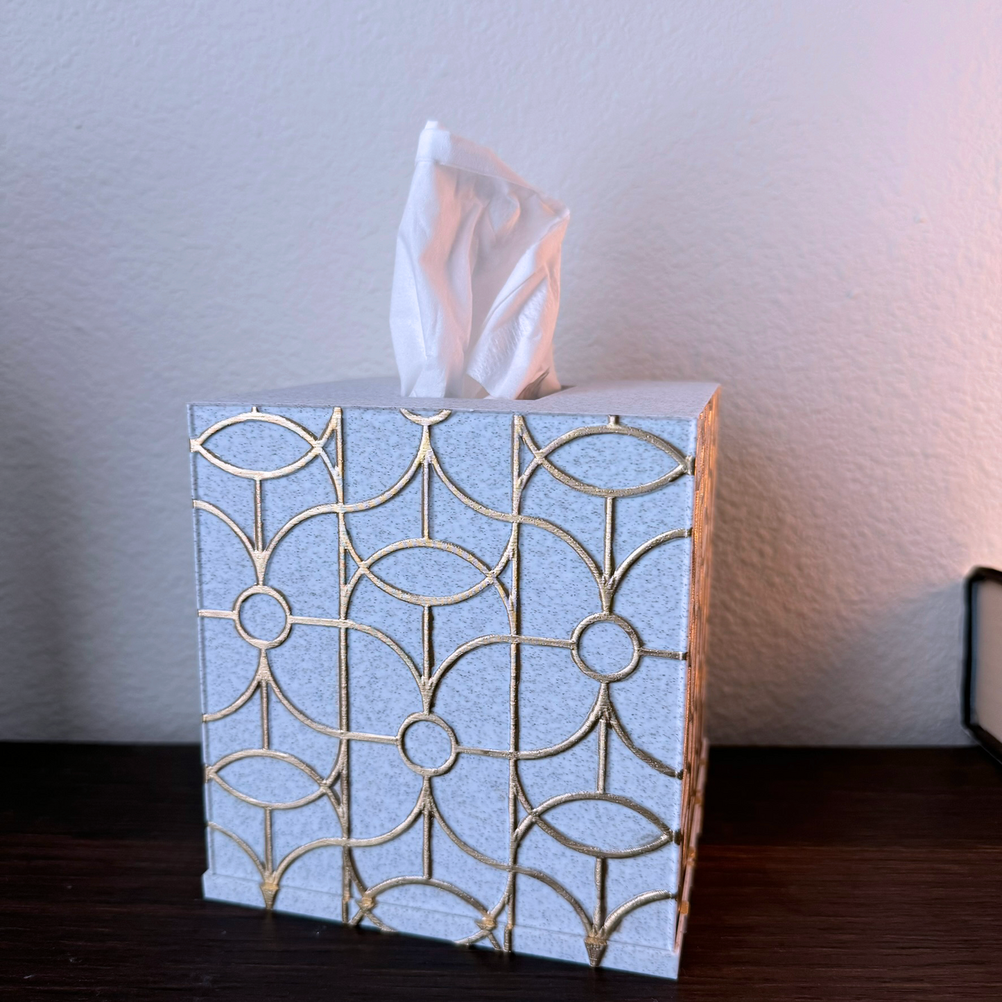 Art Deco Tissue Paper Box Cover - Tissue Box - Tissue Box holder - Craftsman Tissue Box Cover -Gold, detailed Tissue Cover