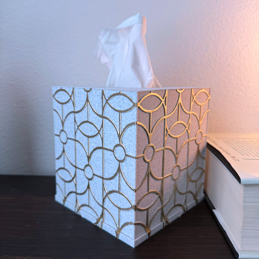 Art Deco Tissue Paper Box Cover - Tissue Box - Tissue Box holder - Craftsman Tissue Box Cover -Gold, detailed Tissue Cover